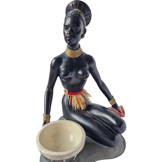 Salvatore Melani Art Deco Sculpture, Exotic Lady, Incense Burner Bowl