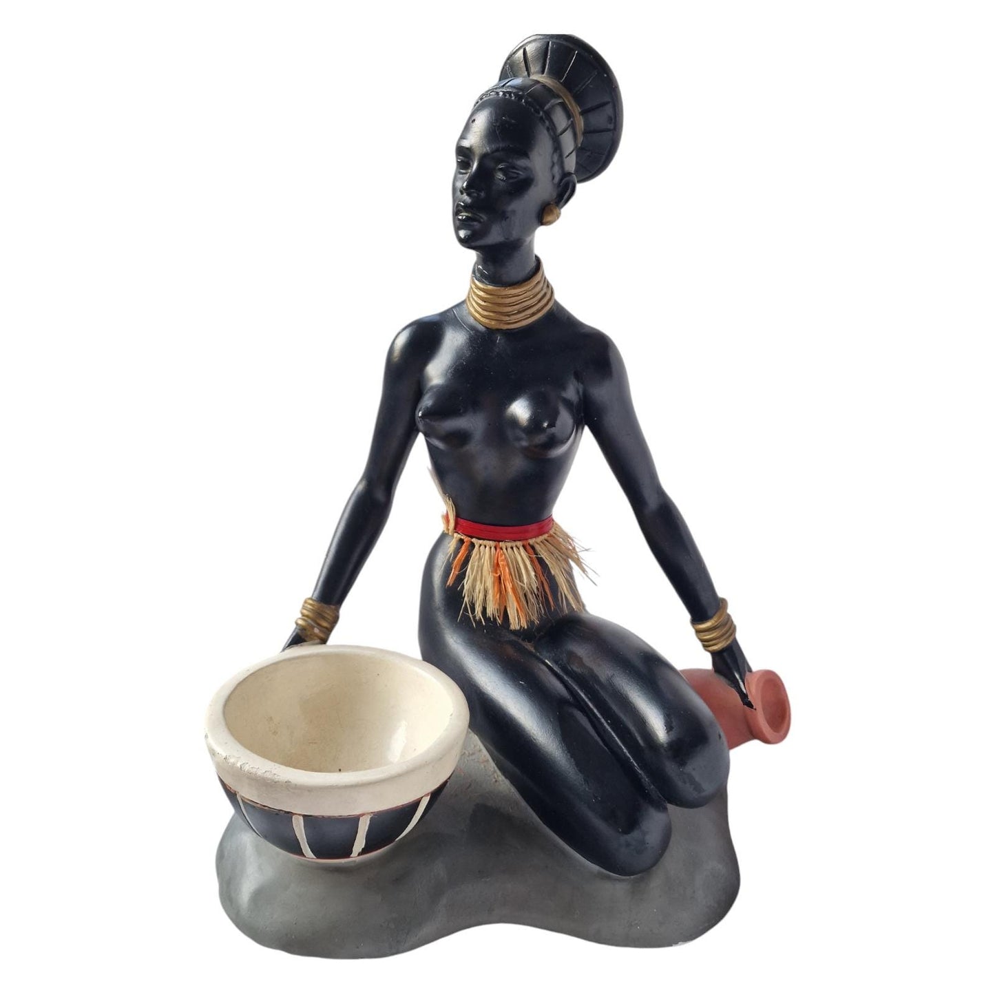 Salvatore Melani Art Deco Sculpture, Exotic Lady, Incense Burner Bowl