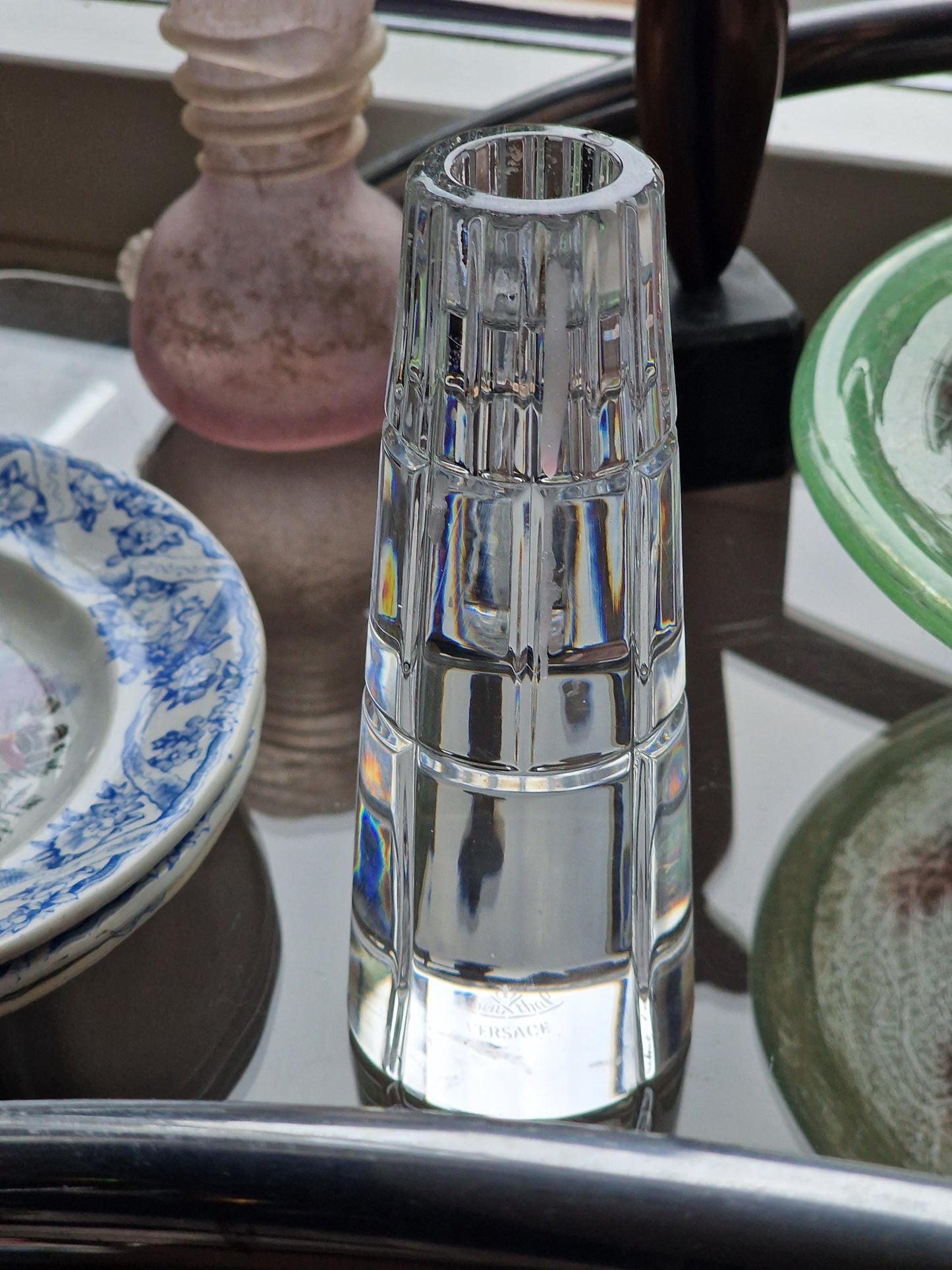 Versace Medusa Crystal Candlestick, Facet Cut Candleholder