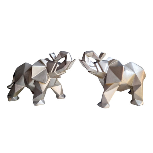 JL Scherrer, 2 large elephants, kubisme, vintage statues figures champagne coloured resin jean louis