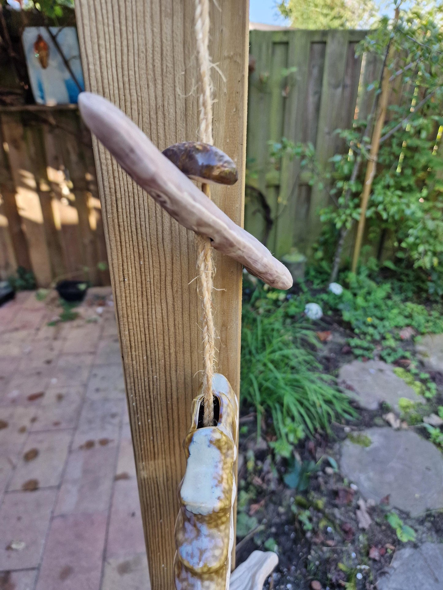 Pottery Seahorse Wind Chime, Luster Glaze Garden Ornament