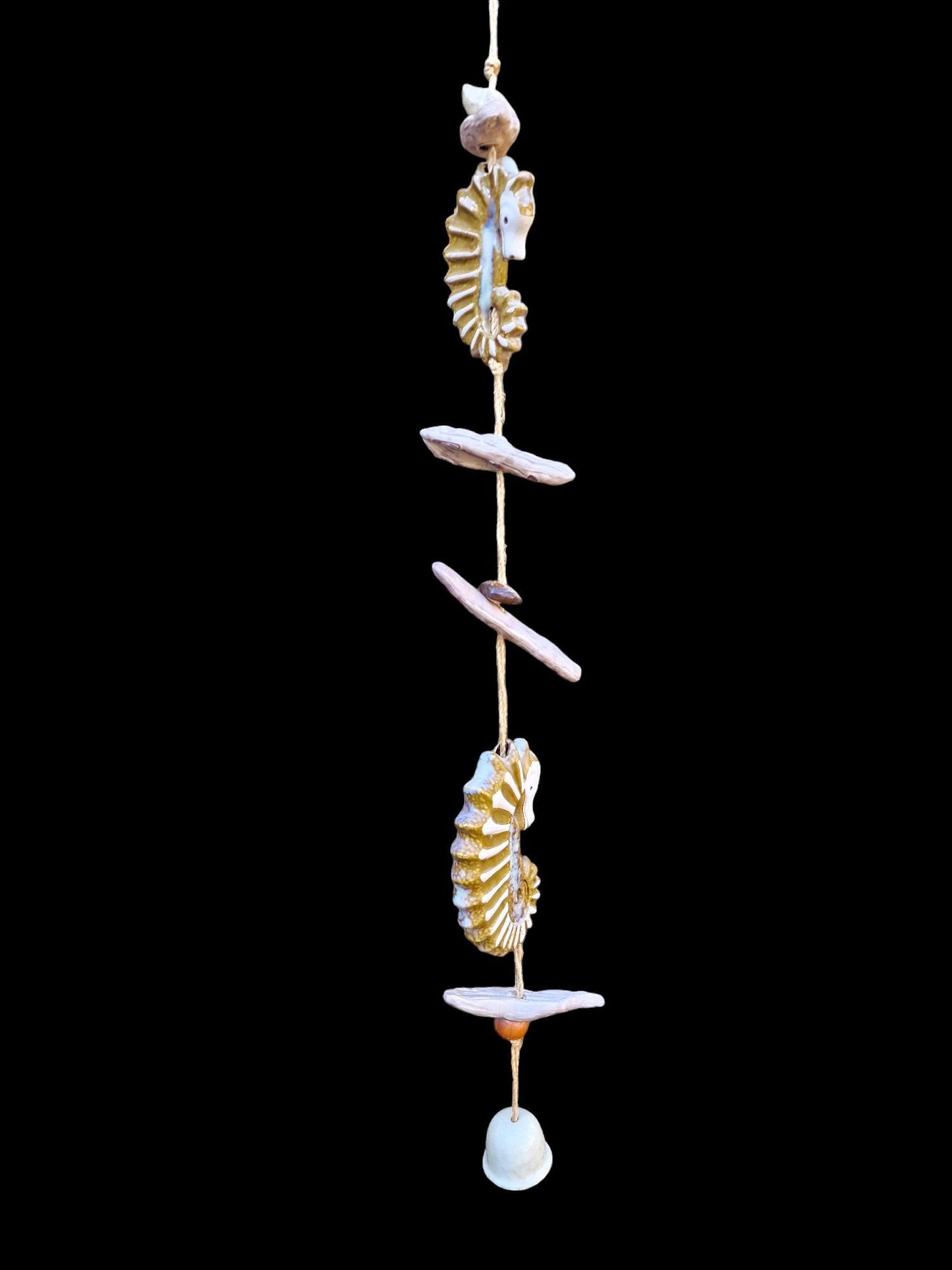 Pottery Seahorse Wind Chime, Luster Glaze Garden Ornament