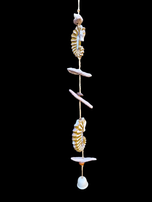 Pottery Seahorse Wind Chime, Luster Glaze Garden Ornament