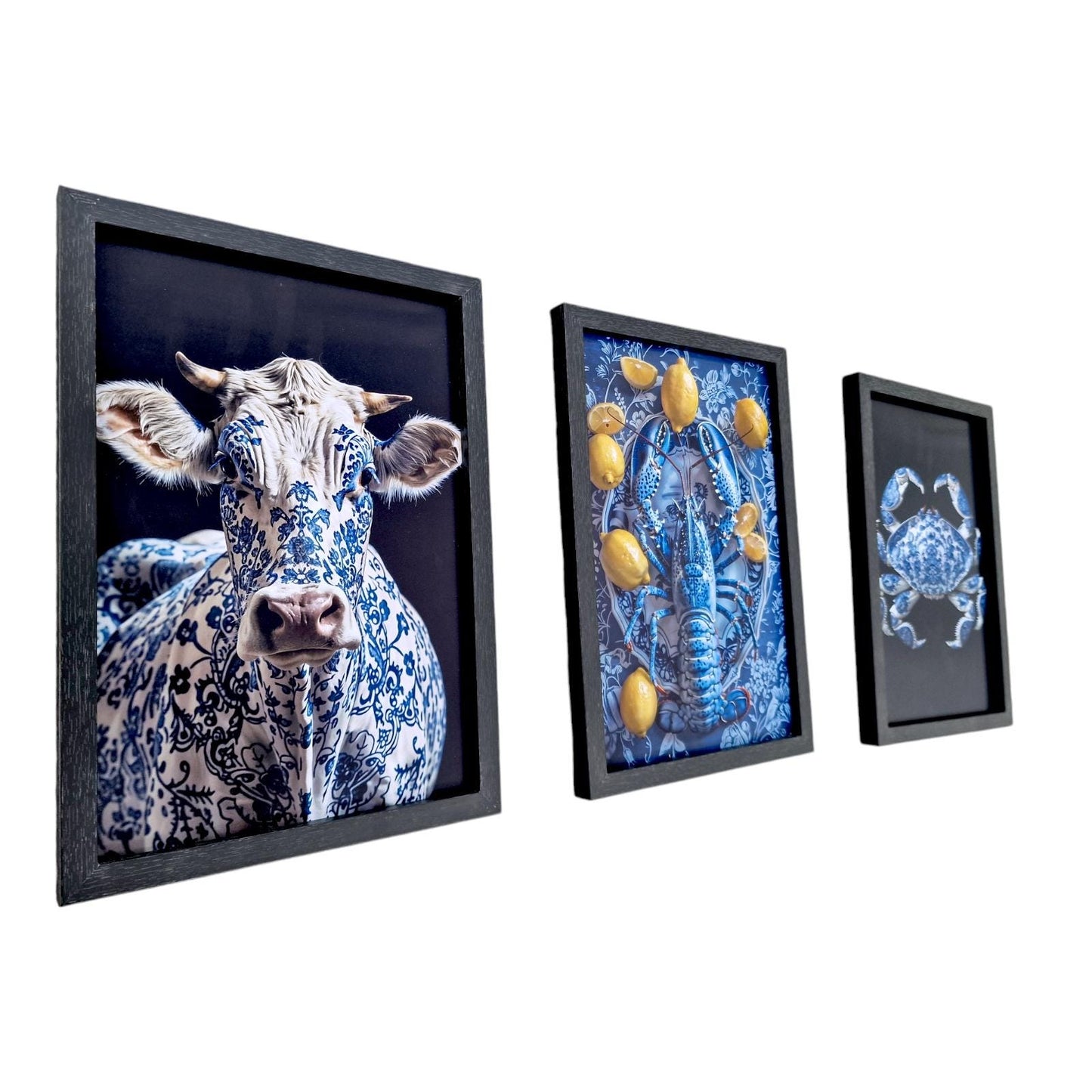 Delft Blue Kitchen Art Prints, Funny Dutch Animal Decor, Set of 3
