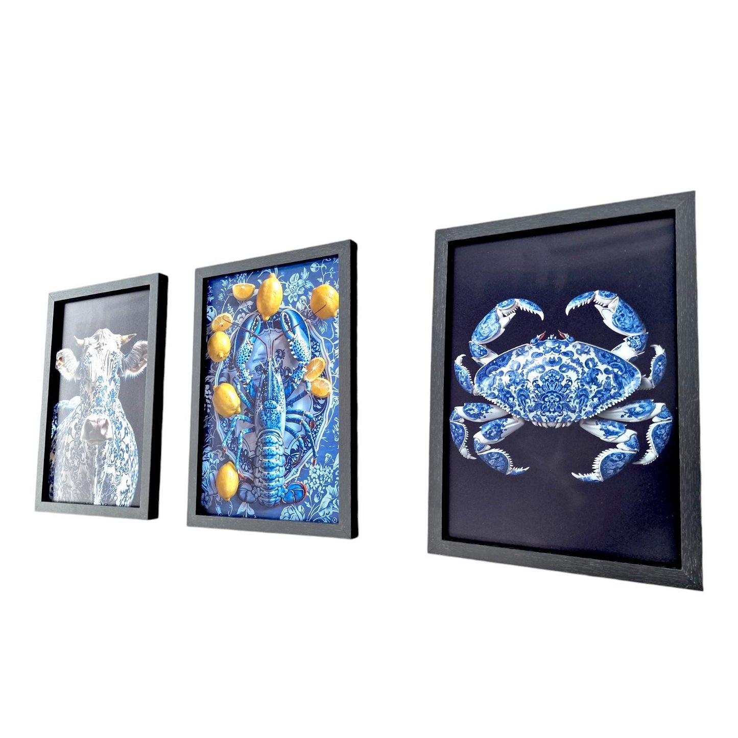 Delft Blue Kitchen Art Prints, Funny Dutch Animal Decor, Set of 3