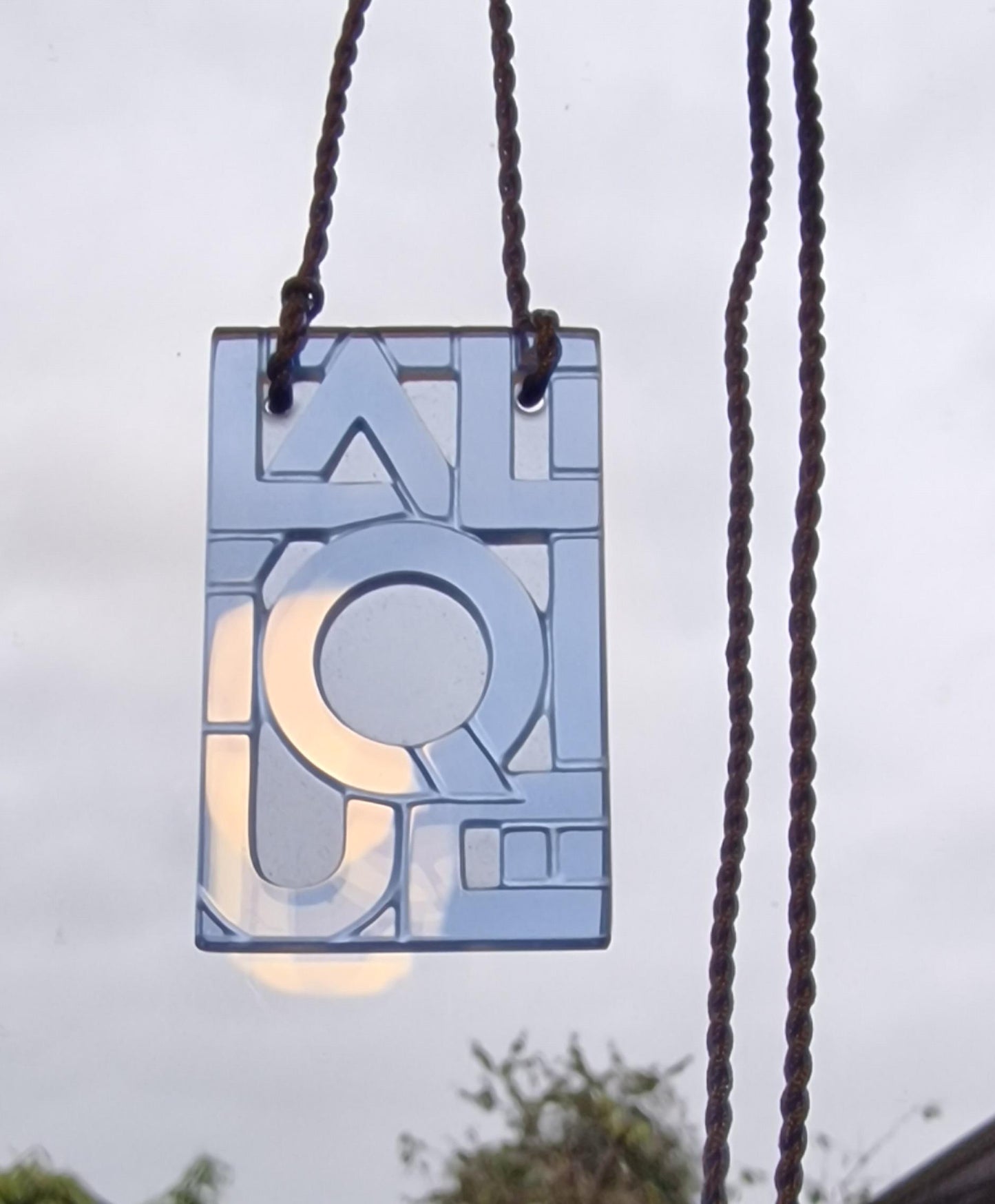 Lalique Crystal Necklace, Blue Art Deco Pendant, Silk Rope, France