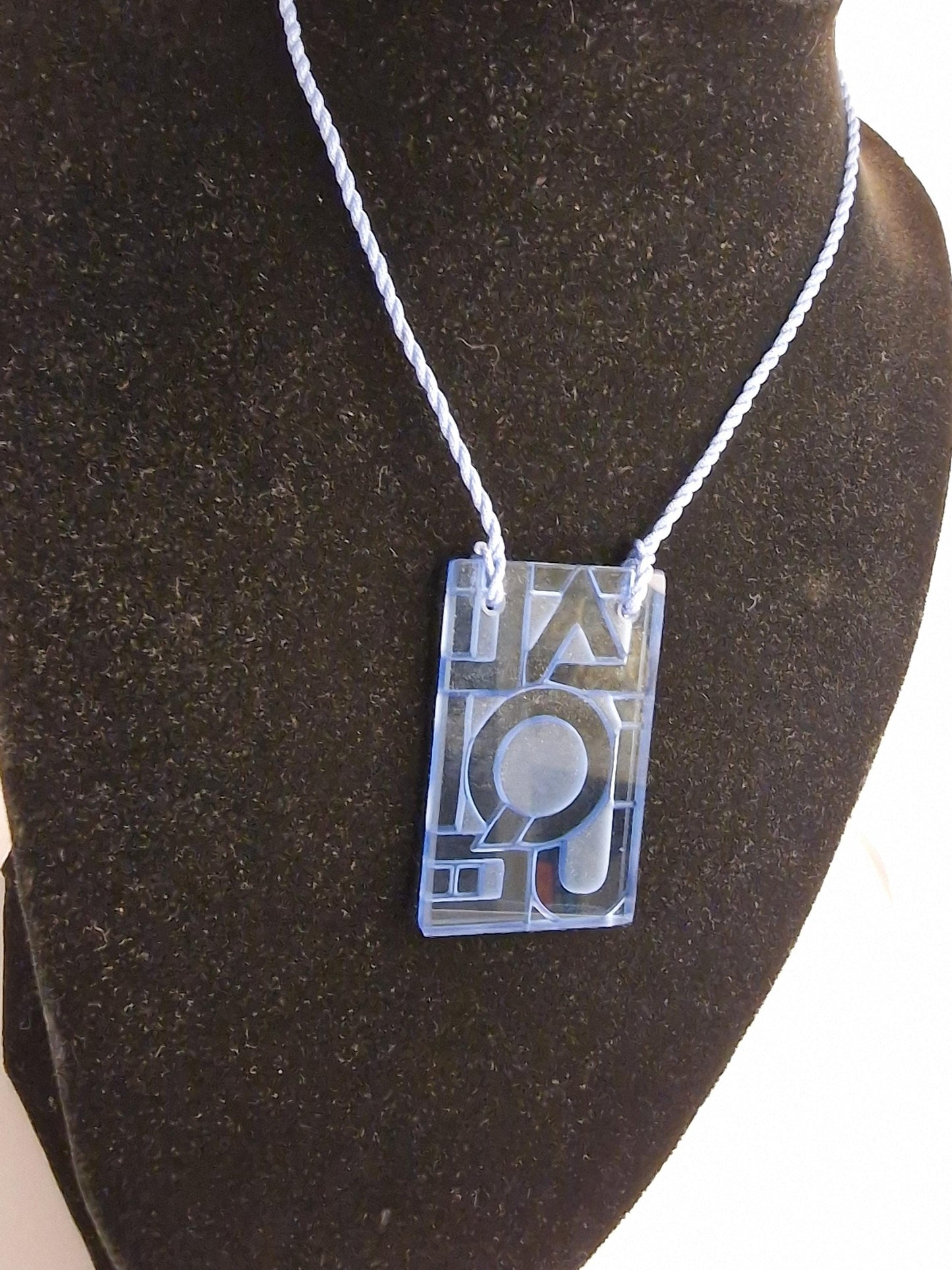 Lalique Crystal Necklace, Blue Art Deco Pendant, Silk Rope, France
