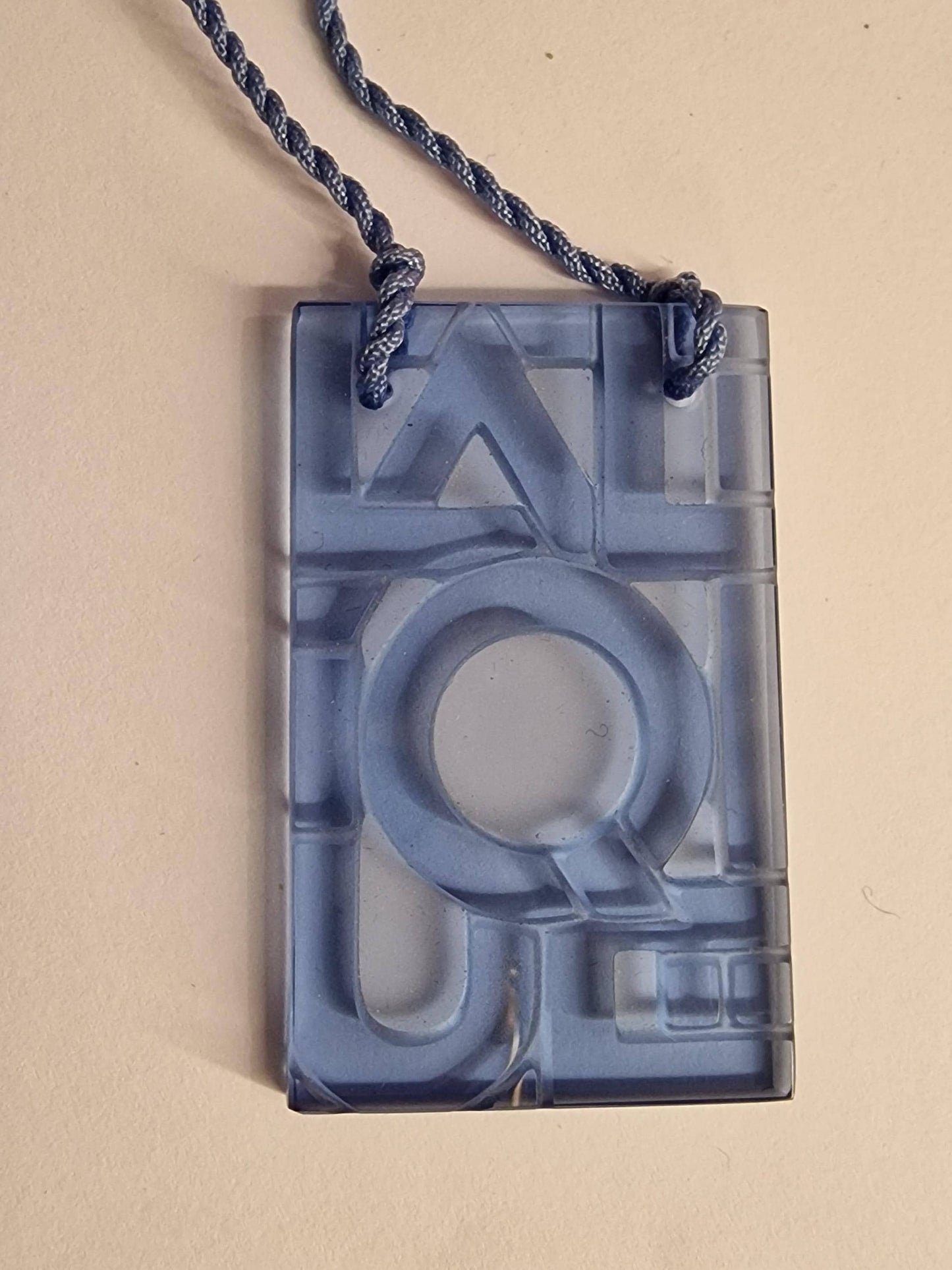 Lalique Crystal Necklace, Blue Art Deco Pendant, Silk Rope, France
