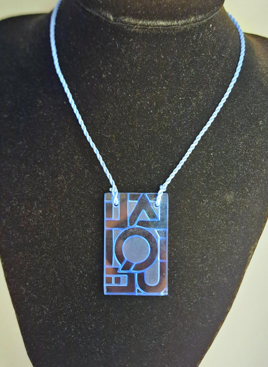 Lalique Crystal Necklace, Blue Art Deco Pendant, Silk Rope, France