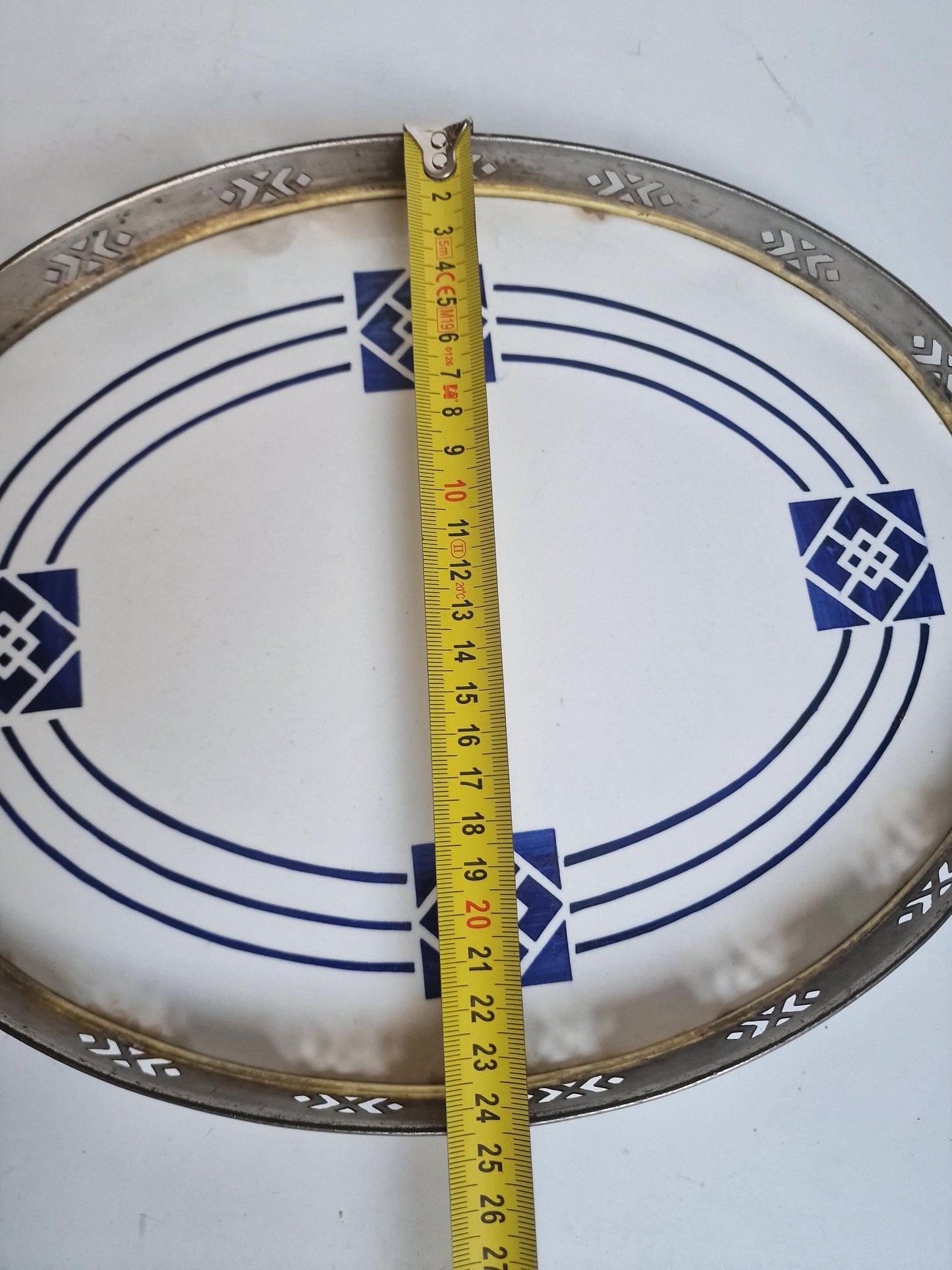Antique Waechtersbach Art Nouveau Tile Tray, Porcelain and Pewter