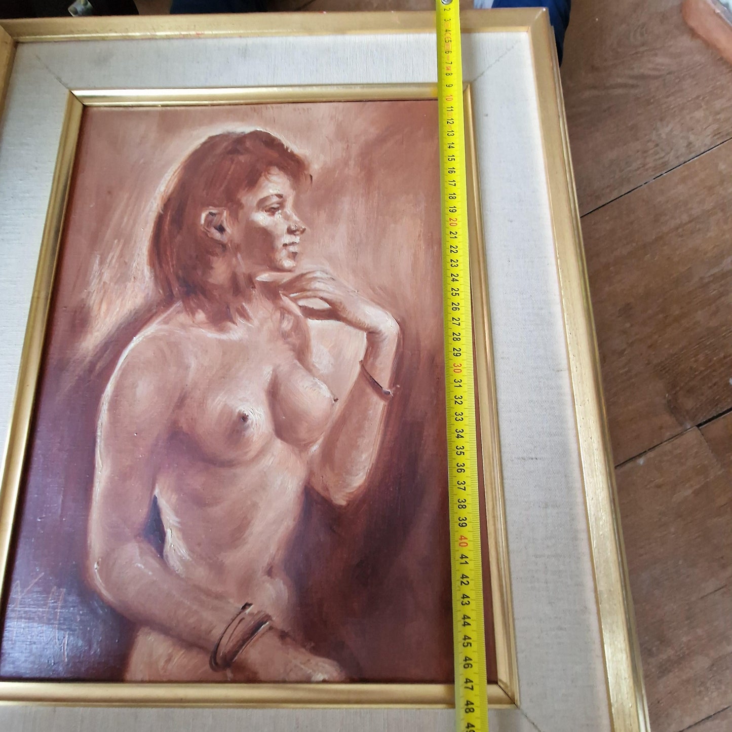 Indonesian Girl Oil Painting – Framed Mid-Century Art sepia colour