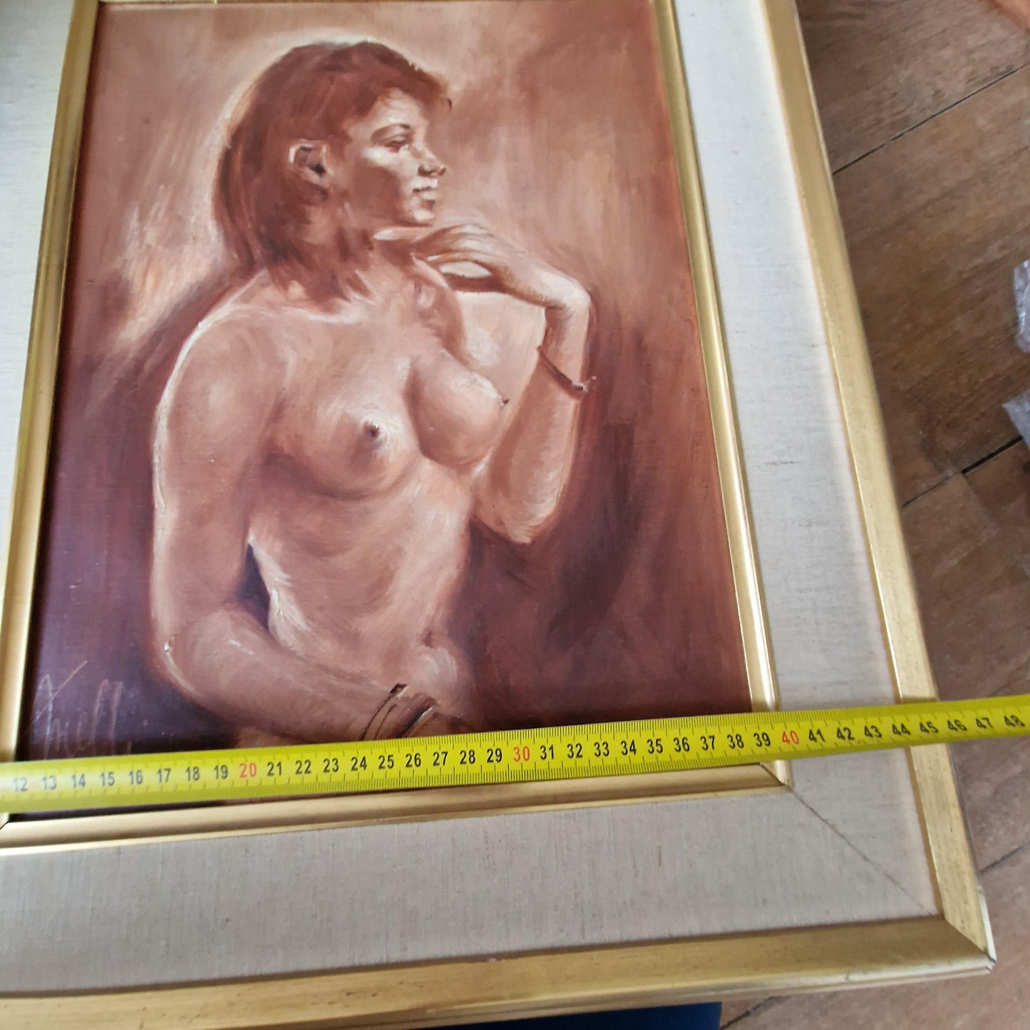 Indonesian Girl Oil Painting – Framed Mid-Century Art sepia colour