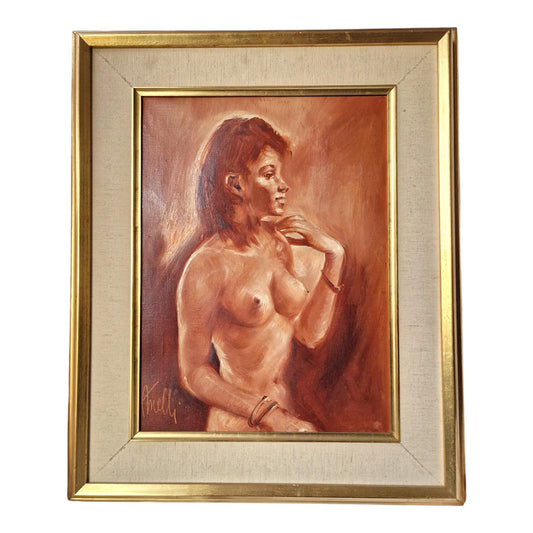 Indonesian Girl Oil Painting – Framed Mid-Century Art sepia colour
