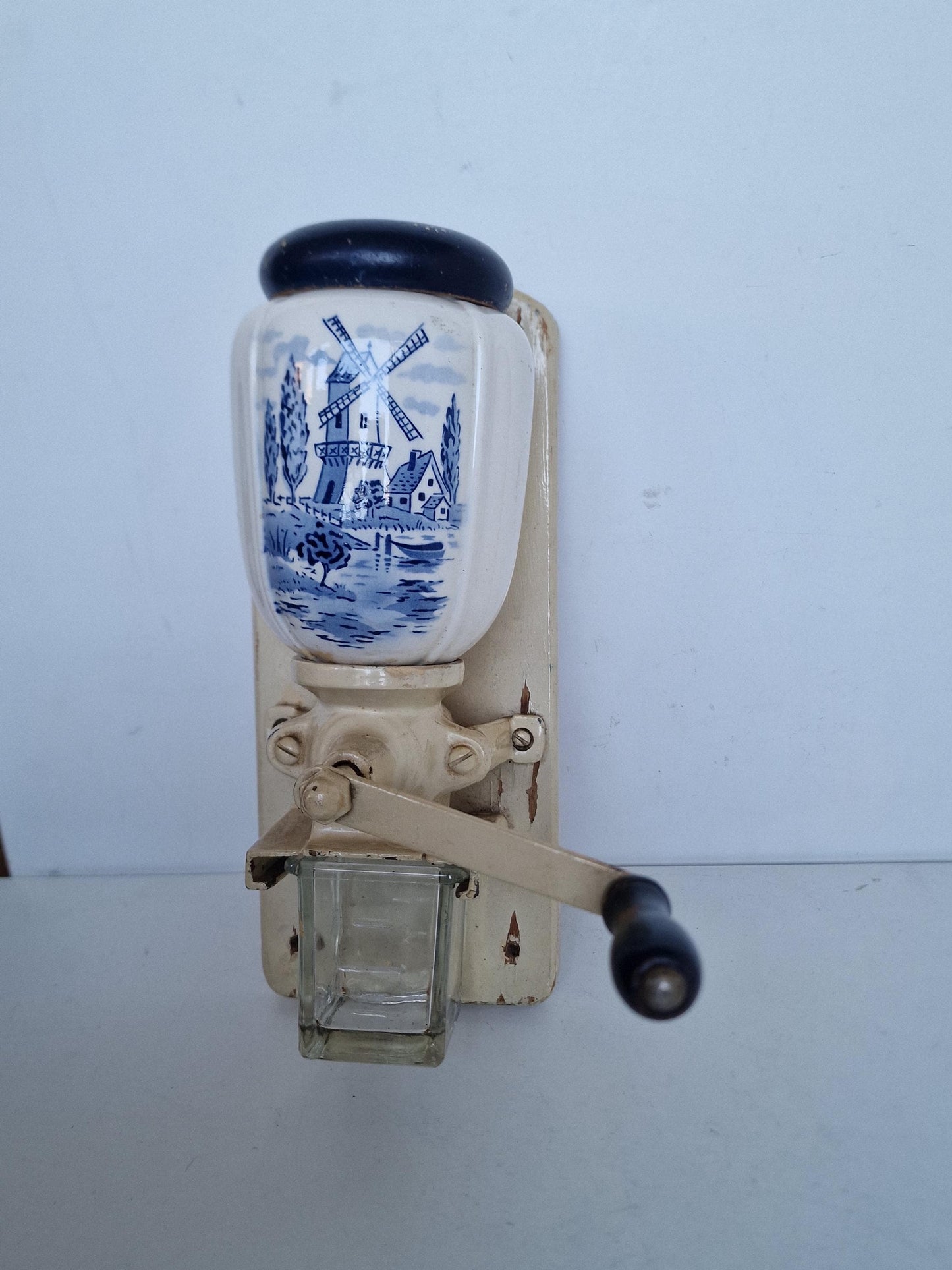 Delft Blue Dutch Coffee Grinder, Hand Crank Kitchenalia