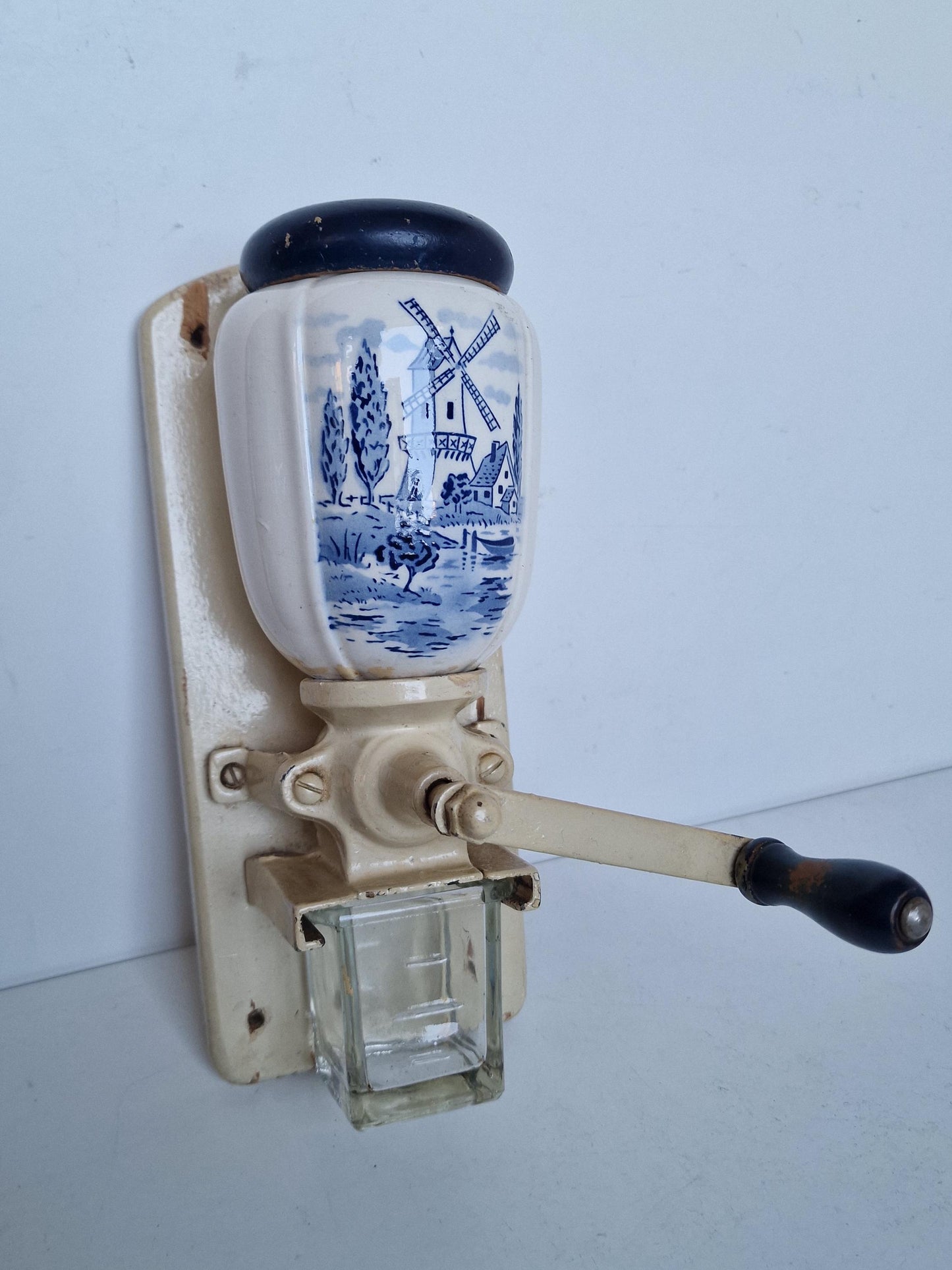 Delft Blue Dutch Coffee Grinder, Hand Crank Kitchenalia