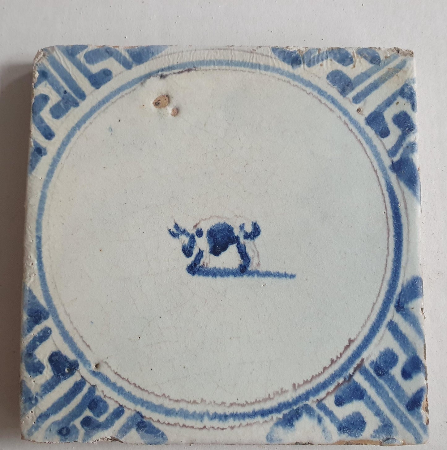 Antique Dutch Tile – Bull, Wan-Li Motif, Circa 1625
