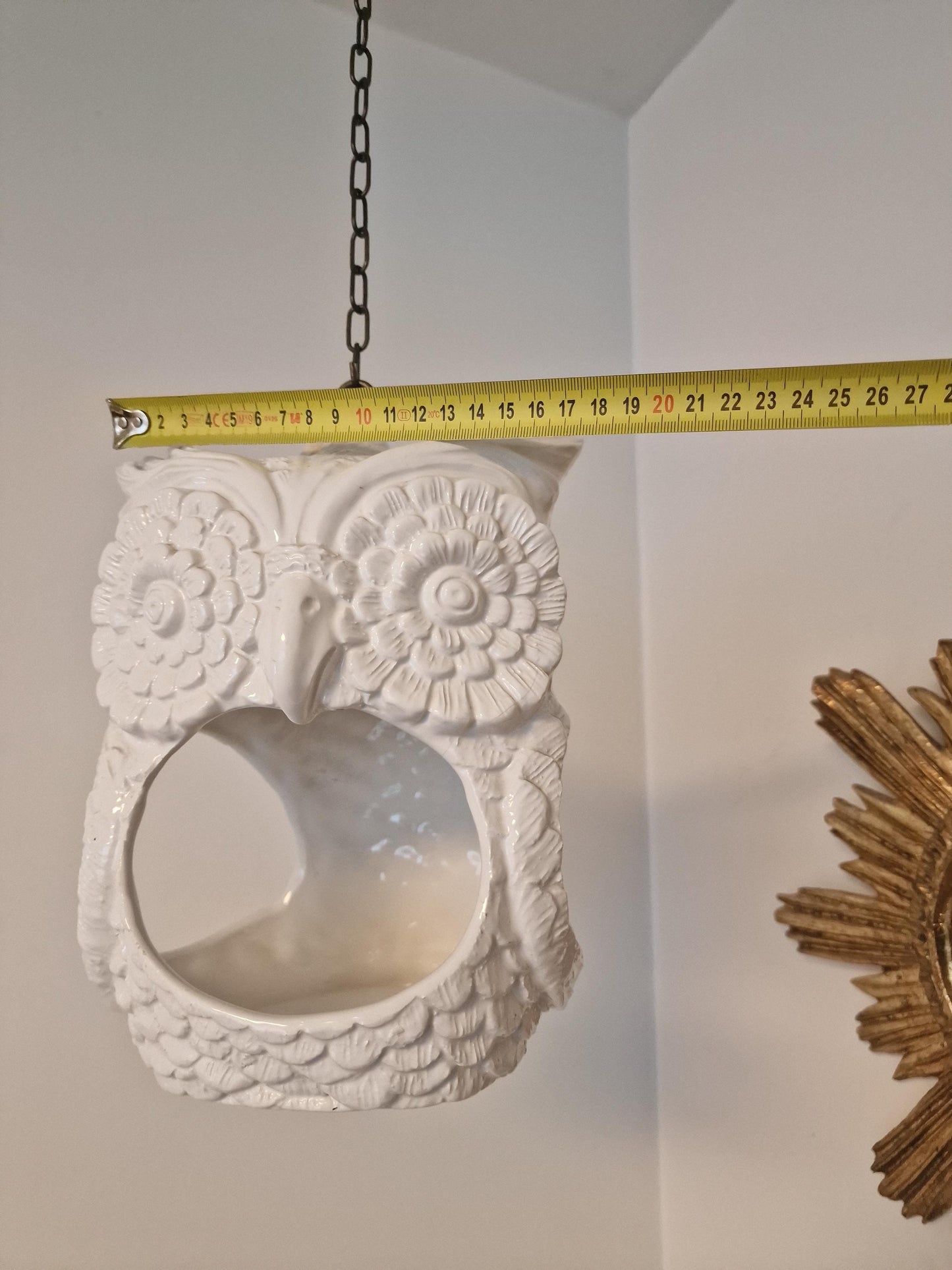 Vintage Ceramic Owl Planter, Nordic Lantern, Copper Chain Hanger