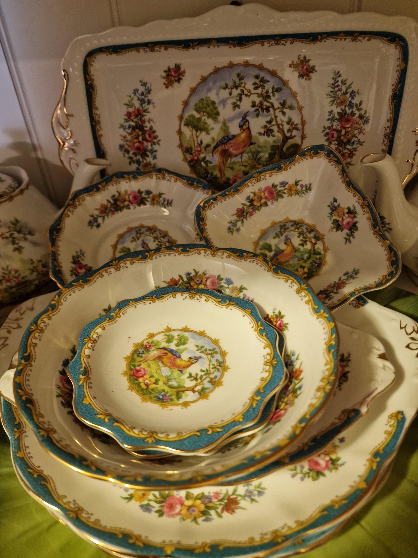 LARGE SERVICE Chelsea Bird Royal Albert 53 part large coffee tea porcelain luxe pheasant
