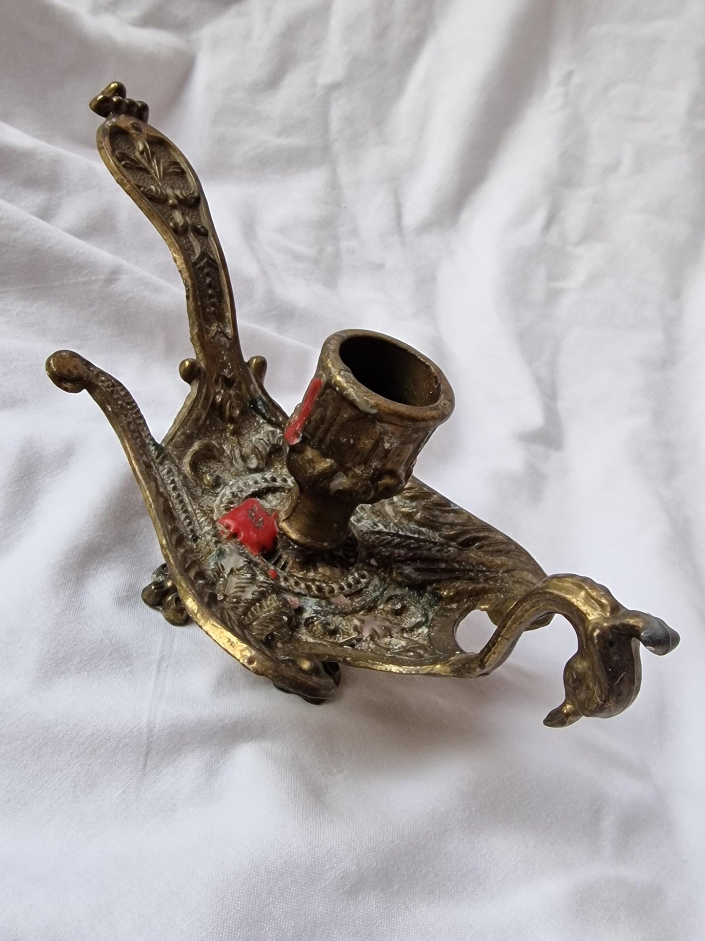 Antique Gilt Brass Candlestick Blaker, Victorian Bird Design