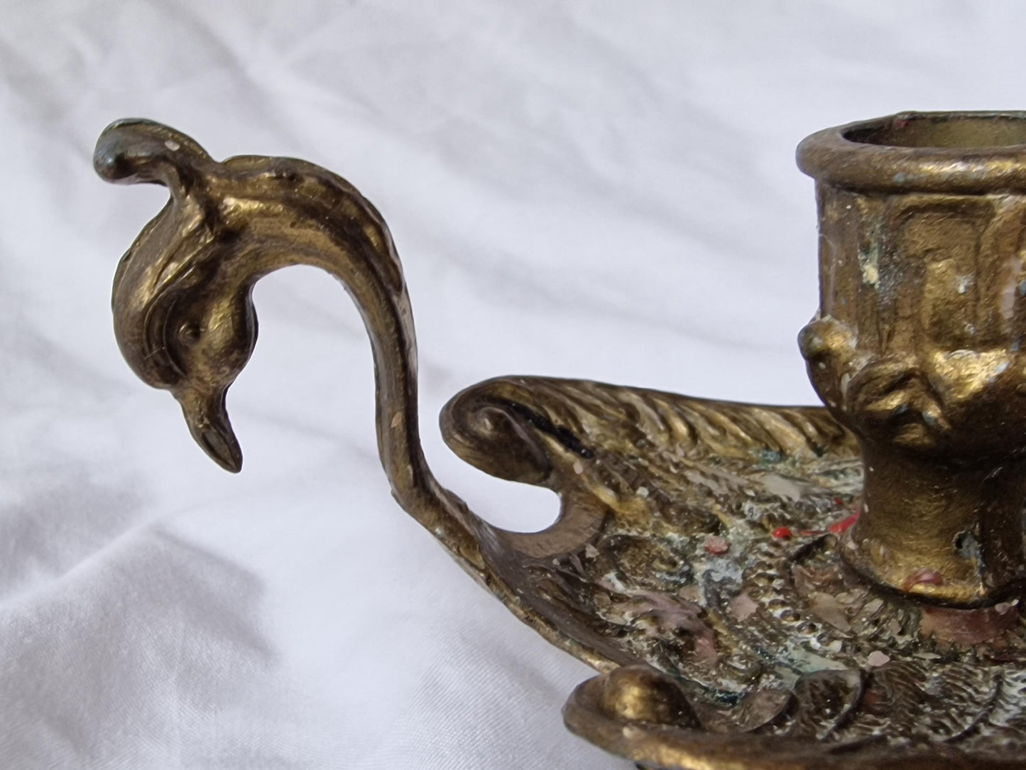 Antique Gilt Brass Candlestick Blaker, Victorian Bird Design