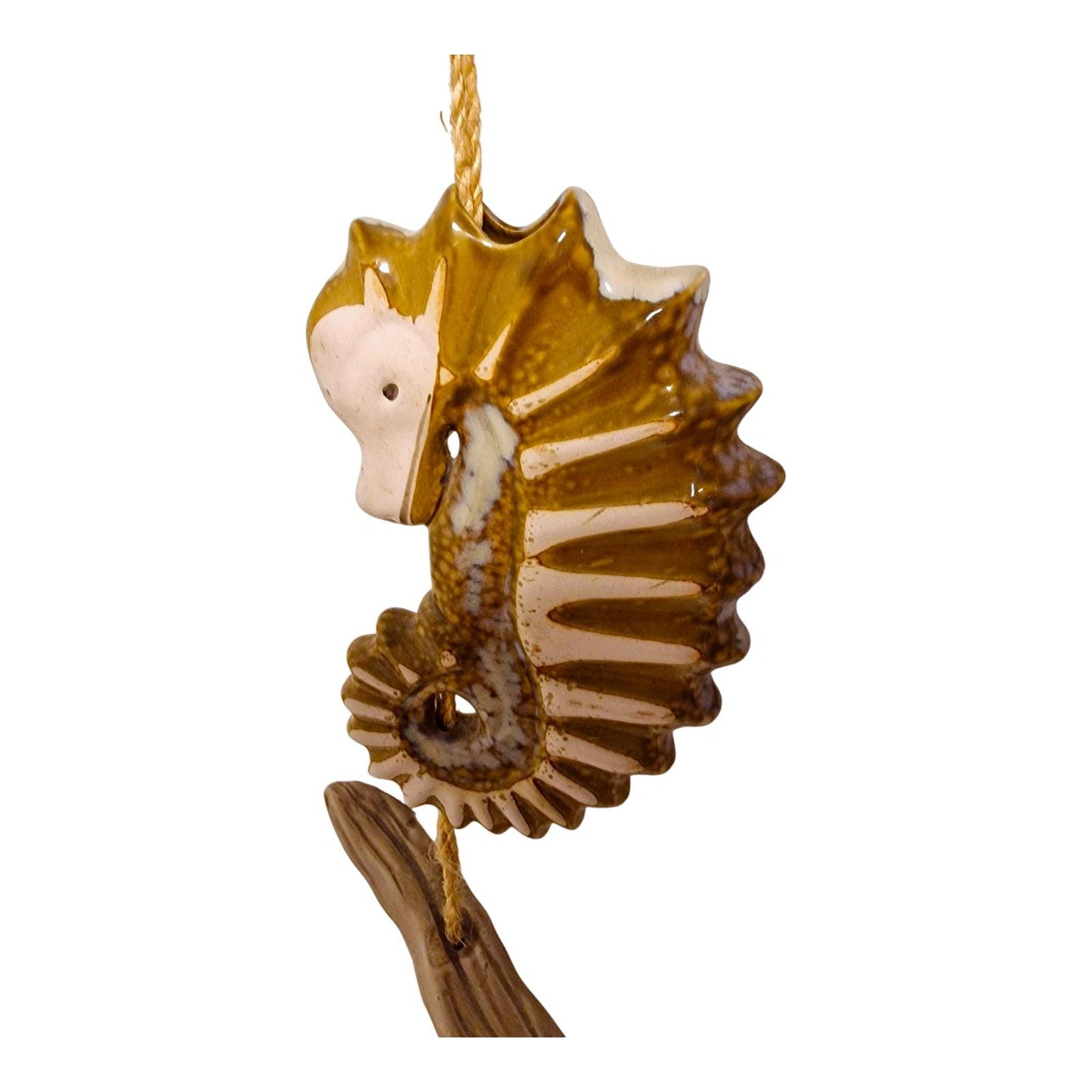Pottery Seahorse Wind Chime, Luster Glaze Garden Ornament