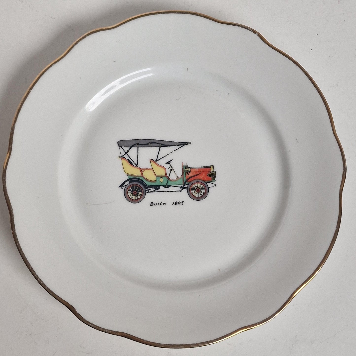 Vintage FD France Porcelain Buick Car Plate, Gold Trim