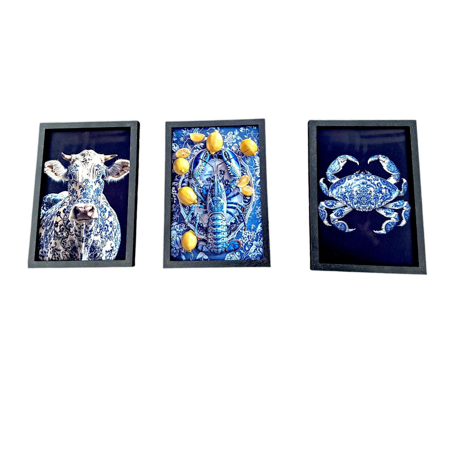 Delft Blue Kitchen Art Prints, Funny Dutch Animal Decor, Set of 3