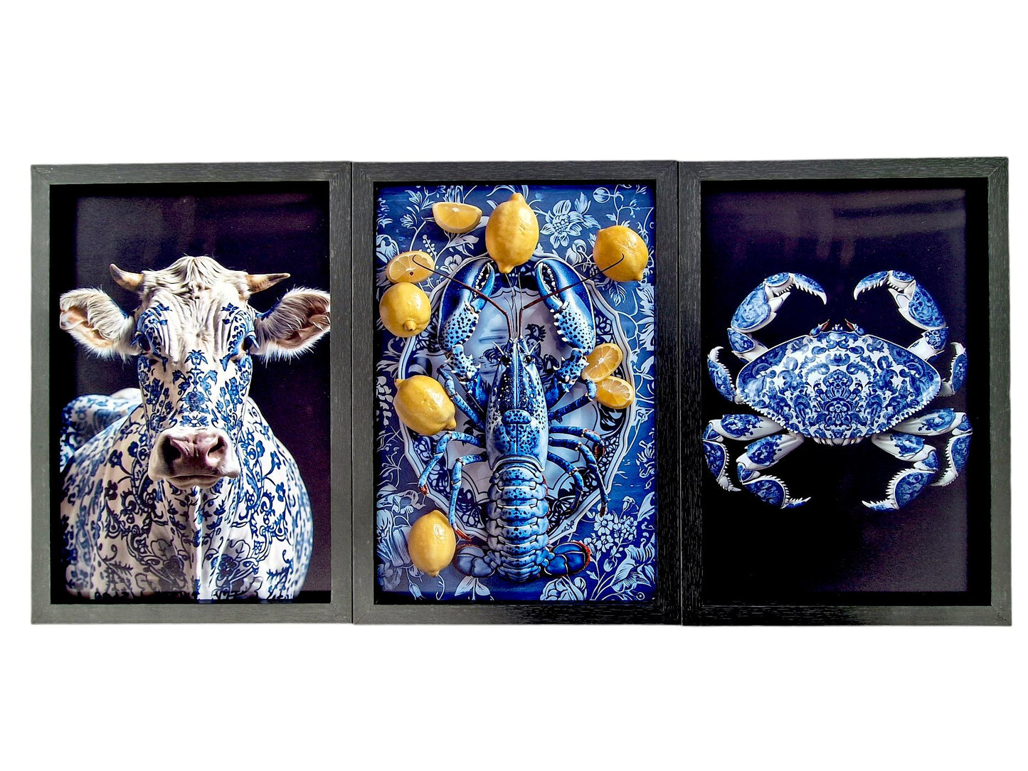 Delft Blue Kitchen Art Prints, Funny Dutch Animal Decor, Set of 3