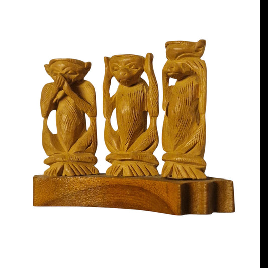 HOOR ZIE ZWIJG woodcarving houtsnijwerk 3 aapjes horen zien zwijgen indonesian