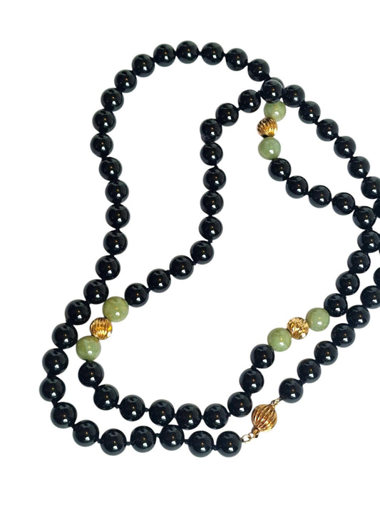 necklace 14k ketting 14k 585 goud cabochon edelsteen onyx jadeite jade