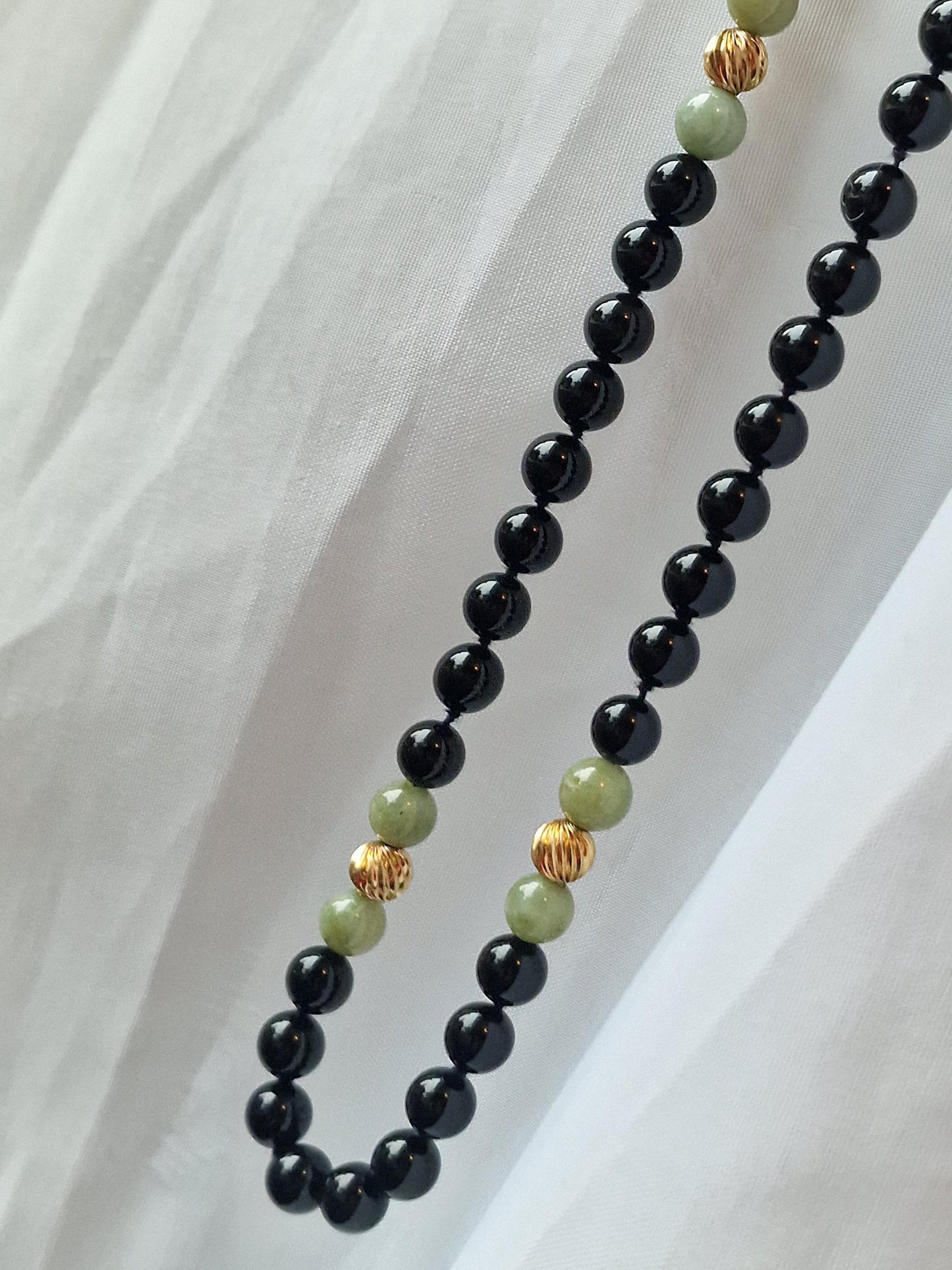 necklace 14k ketting 14k 585 goud cabochon edelsteen onyx jadeite jade