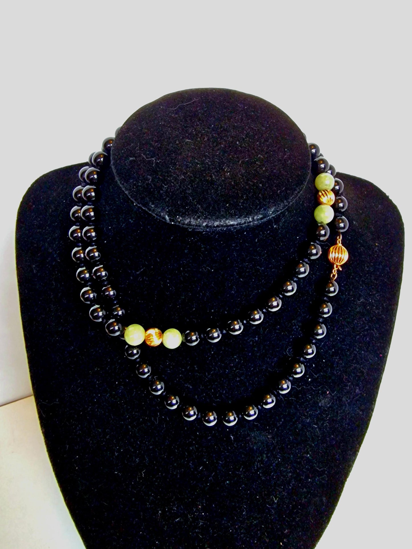 necklace 14k ketting 14k 585 goud cabochon edelsteen onyx jadeite jade