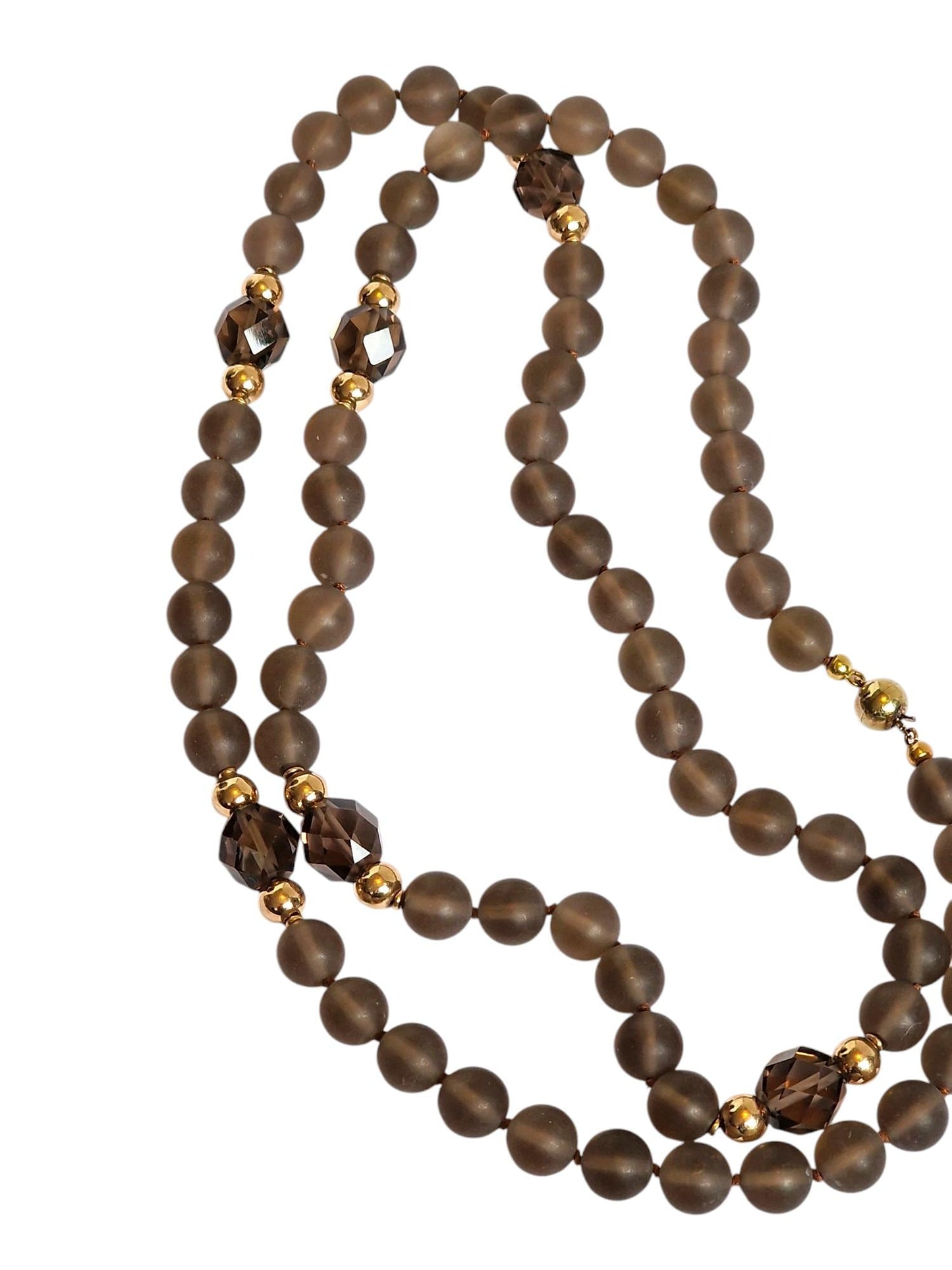 necklace 14k ketting 14k 585 goud cabochon en facet geslepen edelsteen rookkwarts