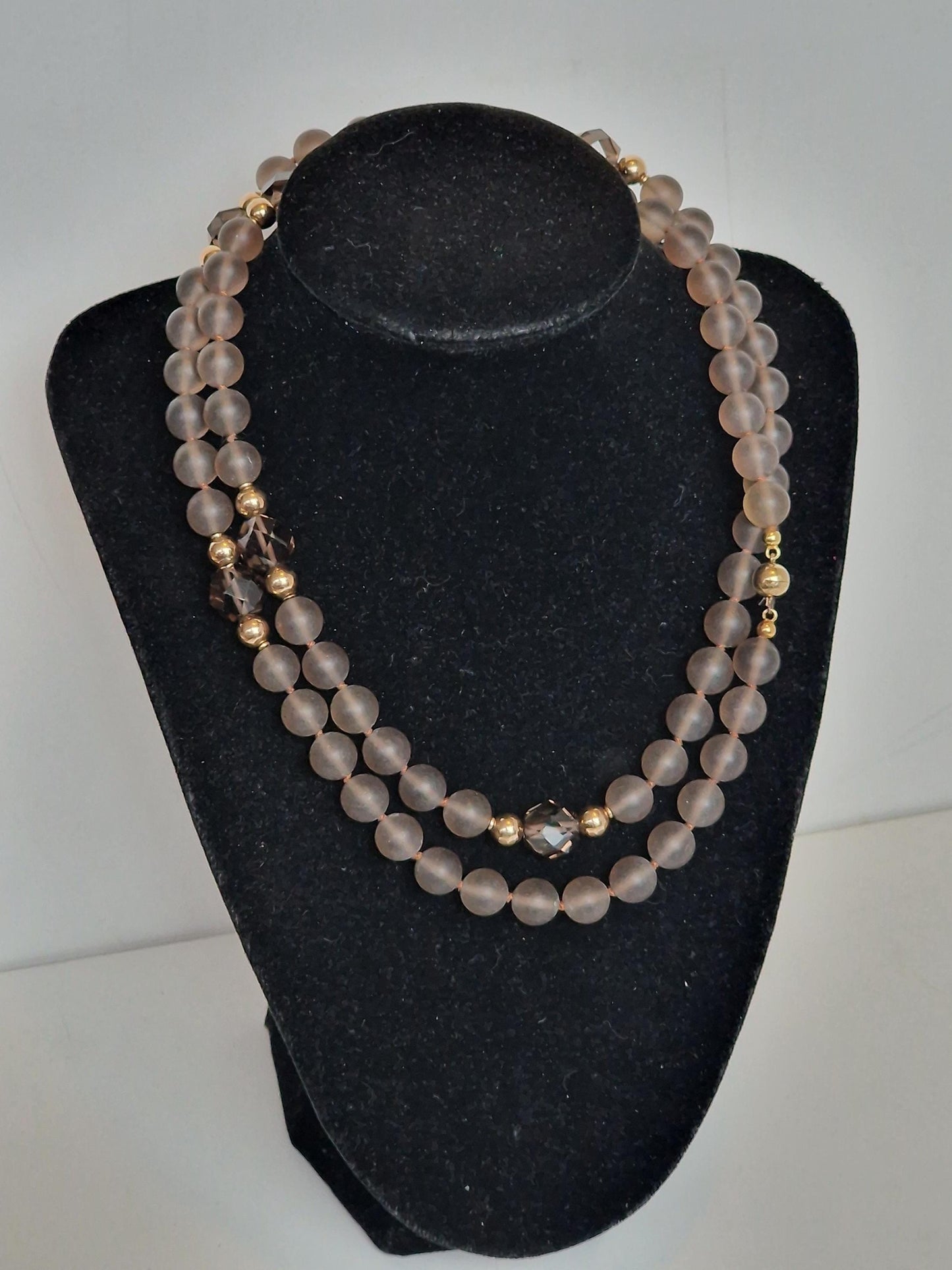 necklace 14k ketting 14k 585 goud cabochon en facet geslepen edelsteen rookkwarts