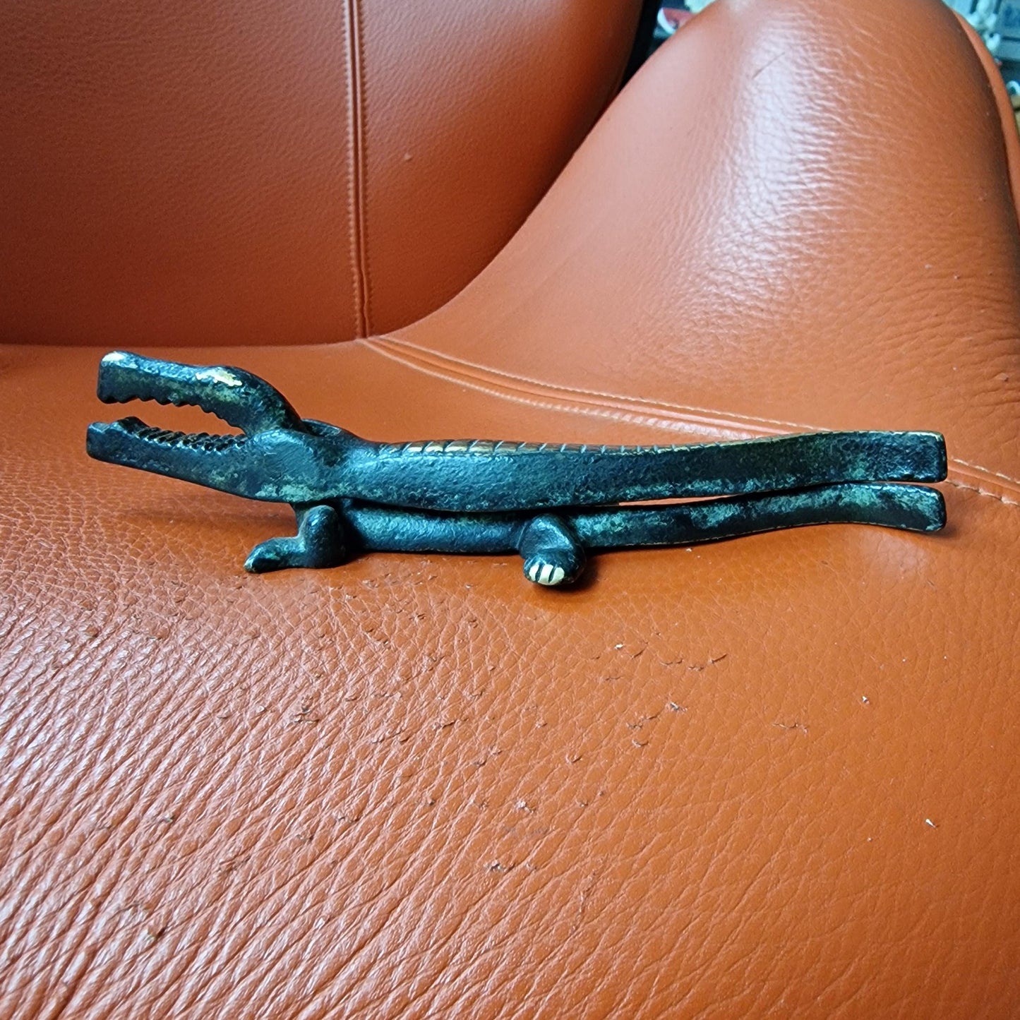 Antique Brass Crocodile Nutcracker, 19th Century Charm