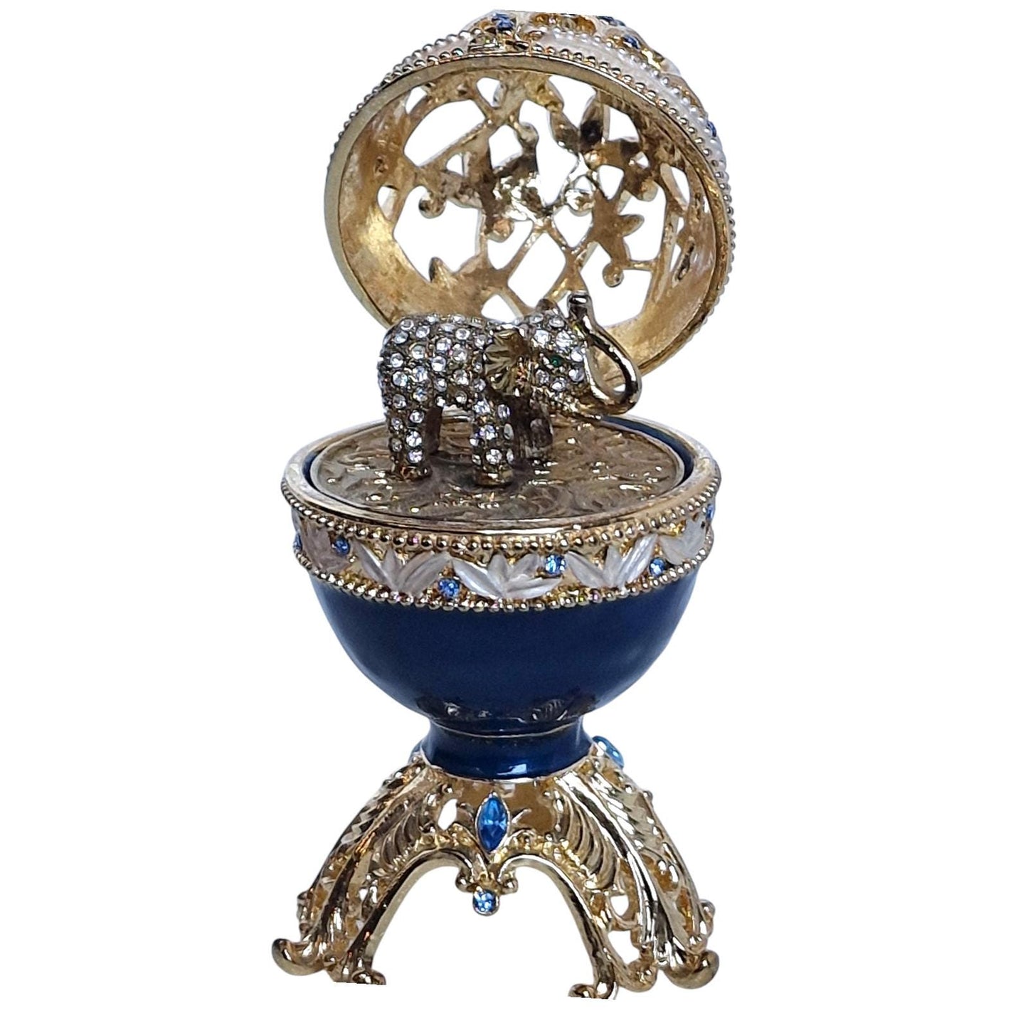 Guilloche Egg Trinket Box, 24k Gold Elephant, Swarovski Crystals