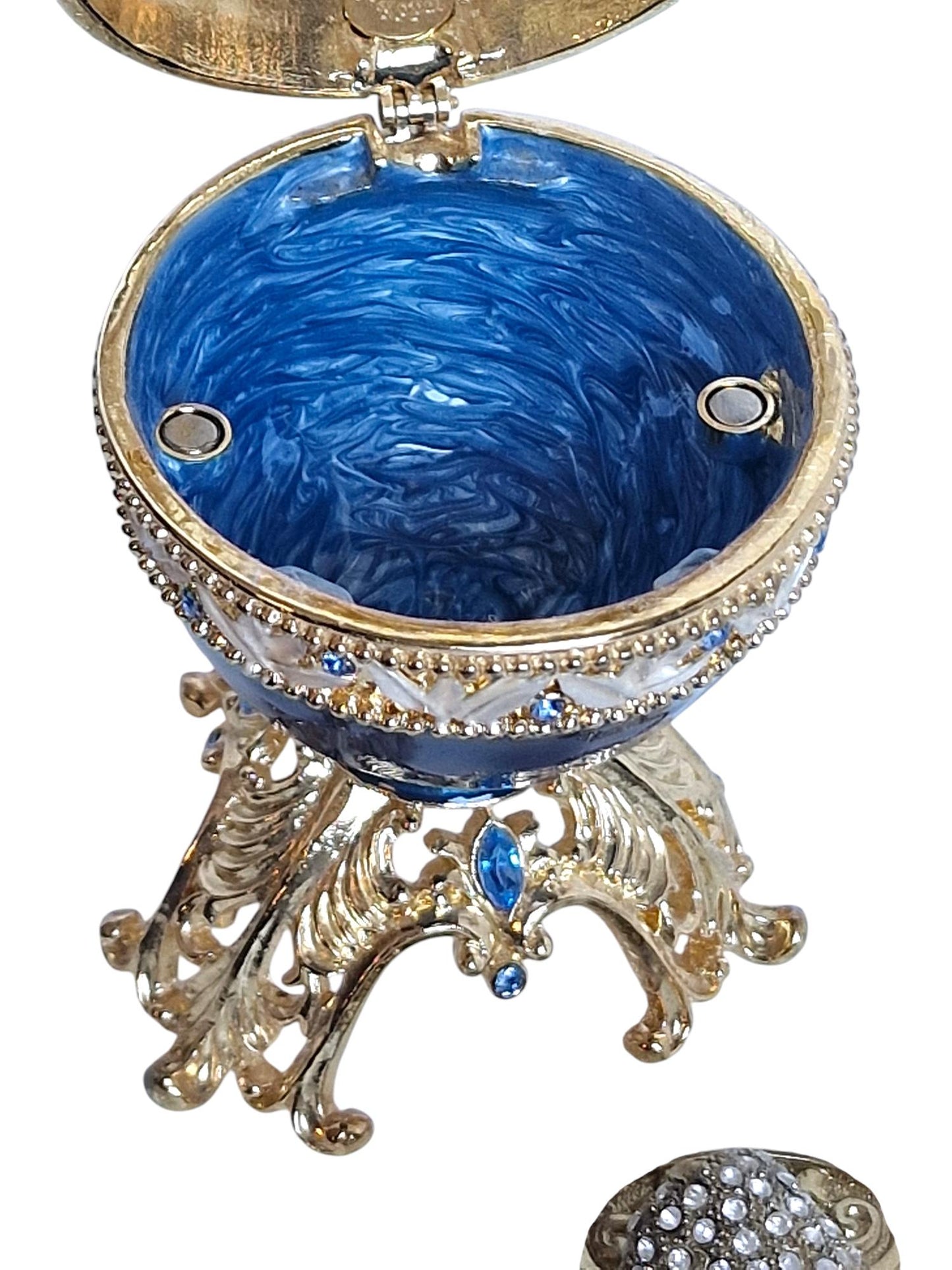 Guilloche Egg Trinket Box, 24k Gold Elephant, Swarovski Crystals