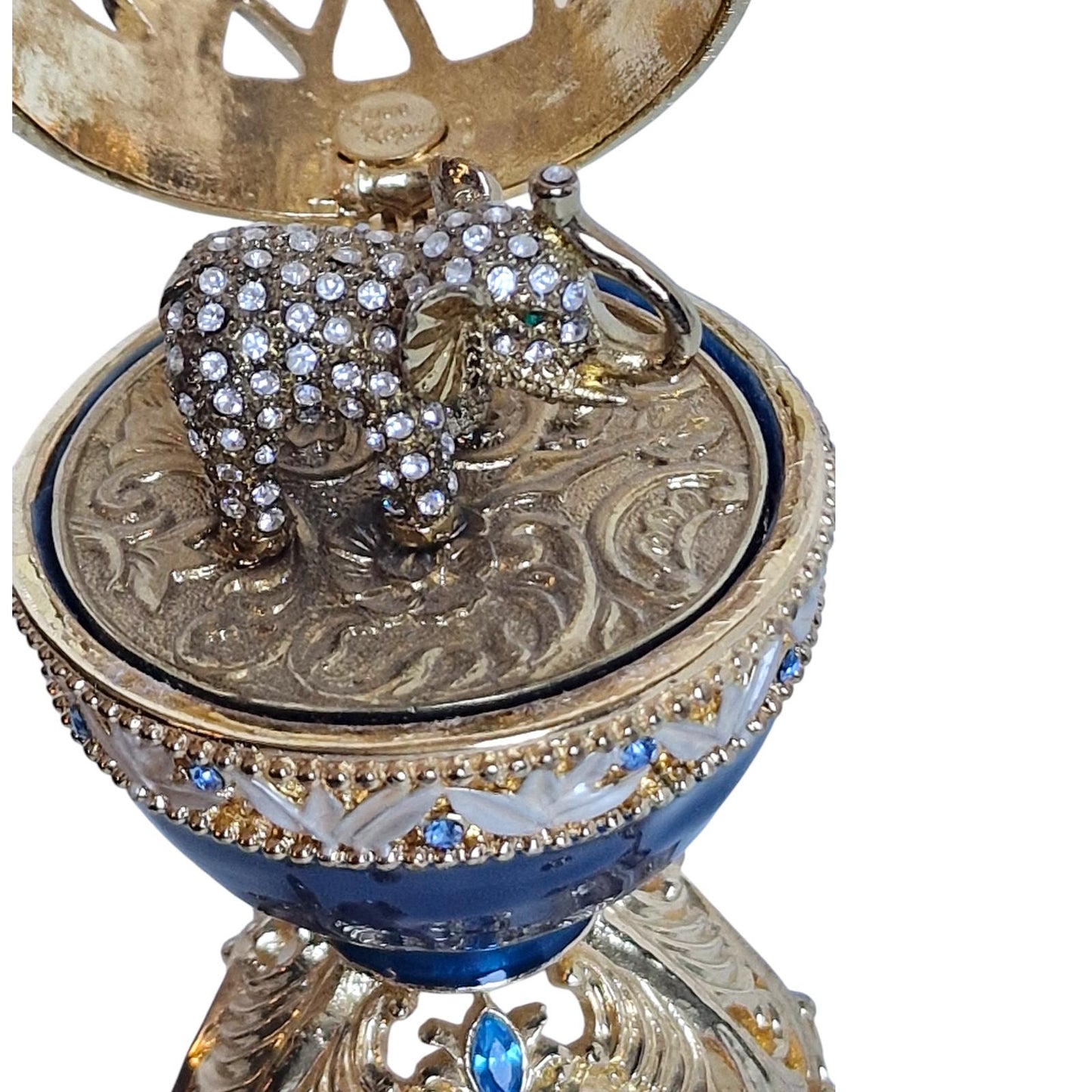 Guilloche Egg Trinket Box, 24k Gold Elephant, Swarovski Crystals