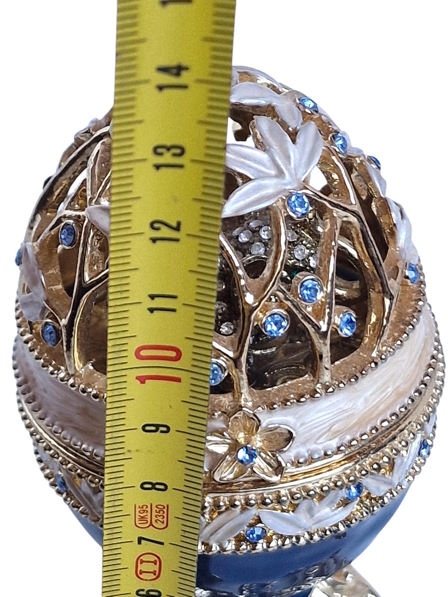 Guilloche Egg Trinket Box, 24k Gold Elephant, Swarovski Crystals