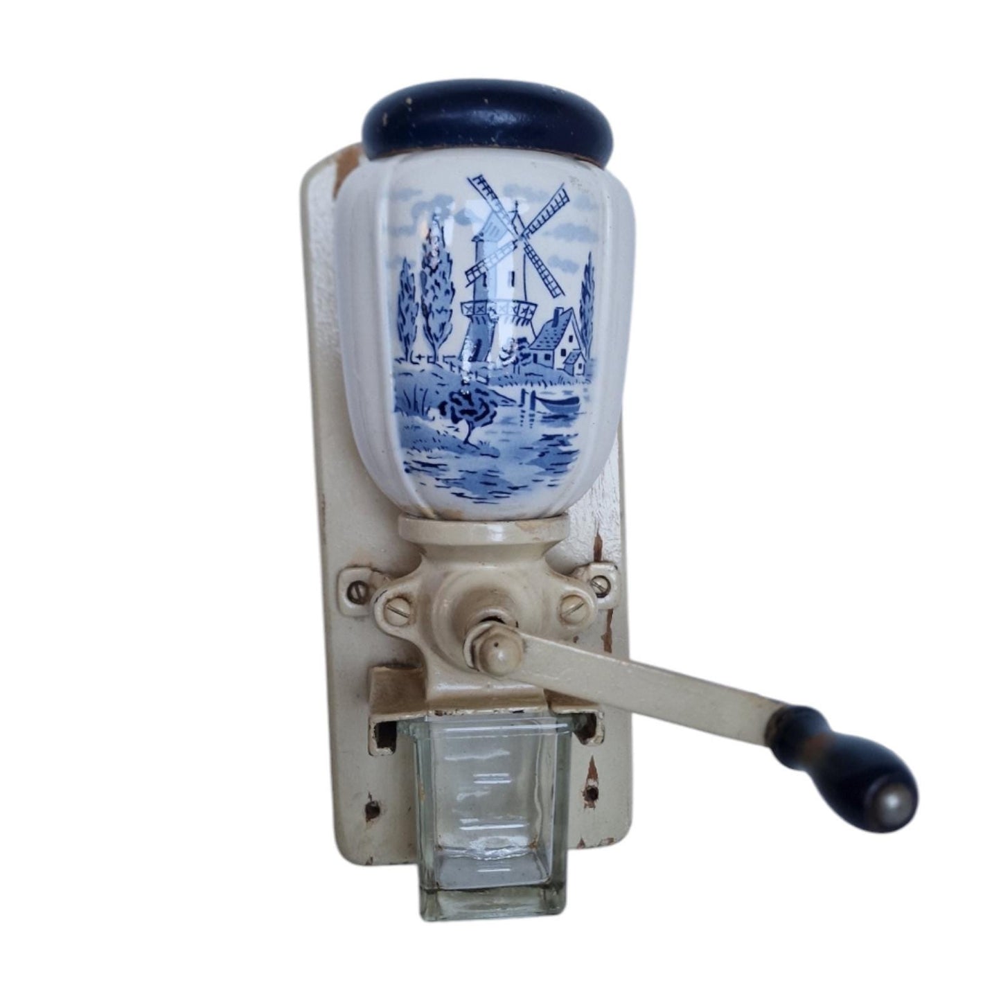 Delft Blue Dutch Coffee Grinder, Hand Crank Kitchenalia