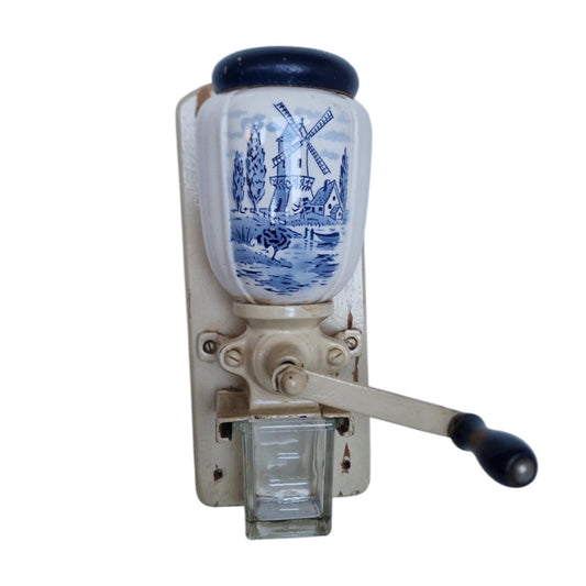 Delft Blue Dutch Coffee Grinder, Hand Crank Kitchenalia