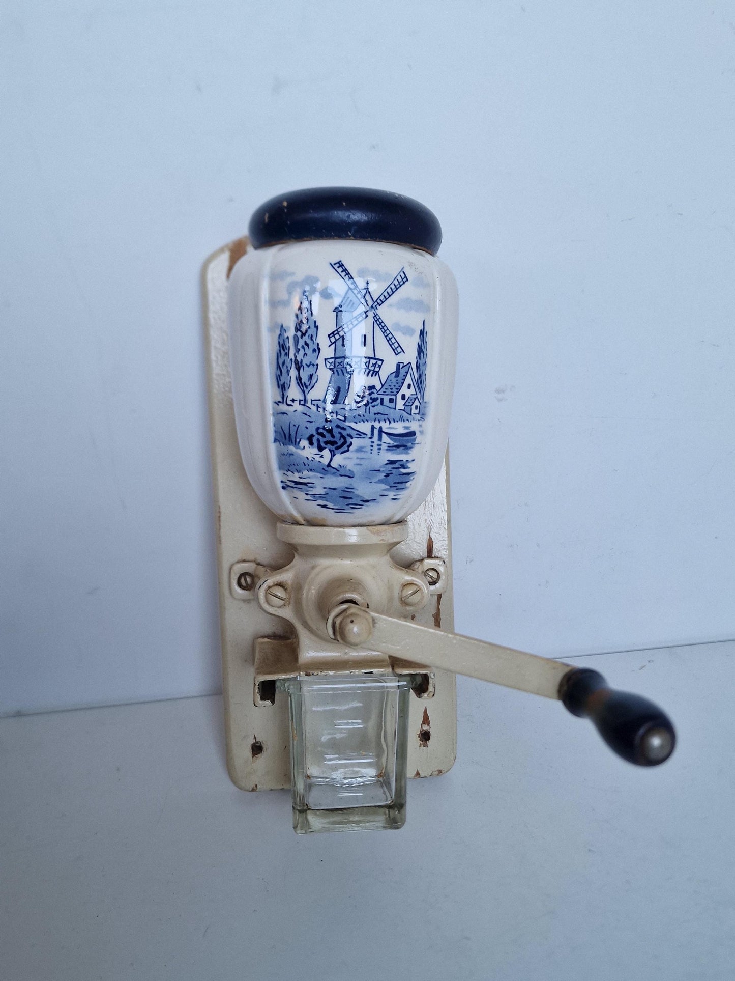 Delft Blue Dutch Coffee Grinder, Hand Crank Kitchenalia