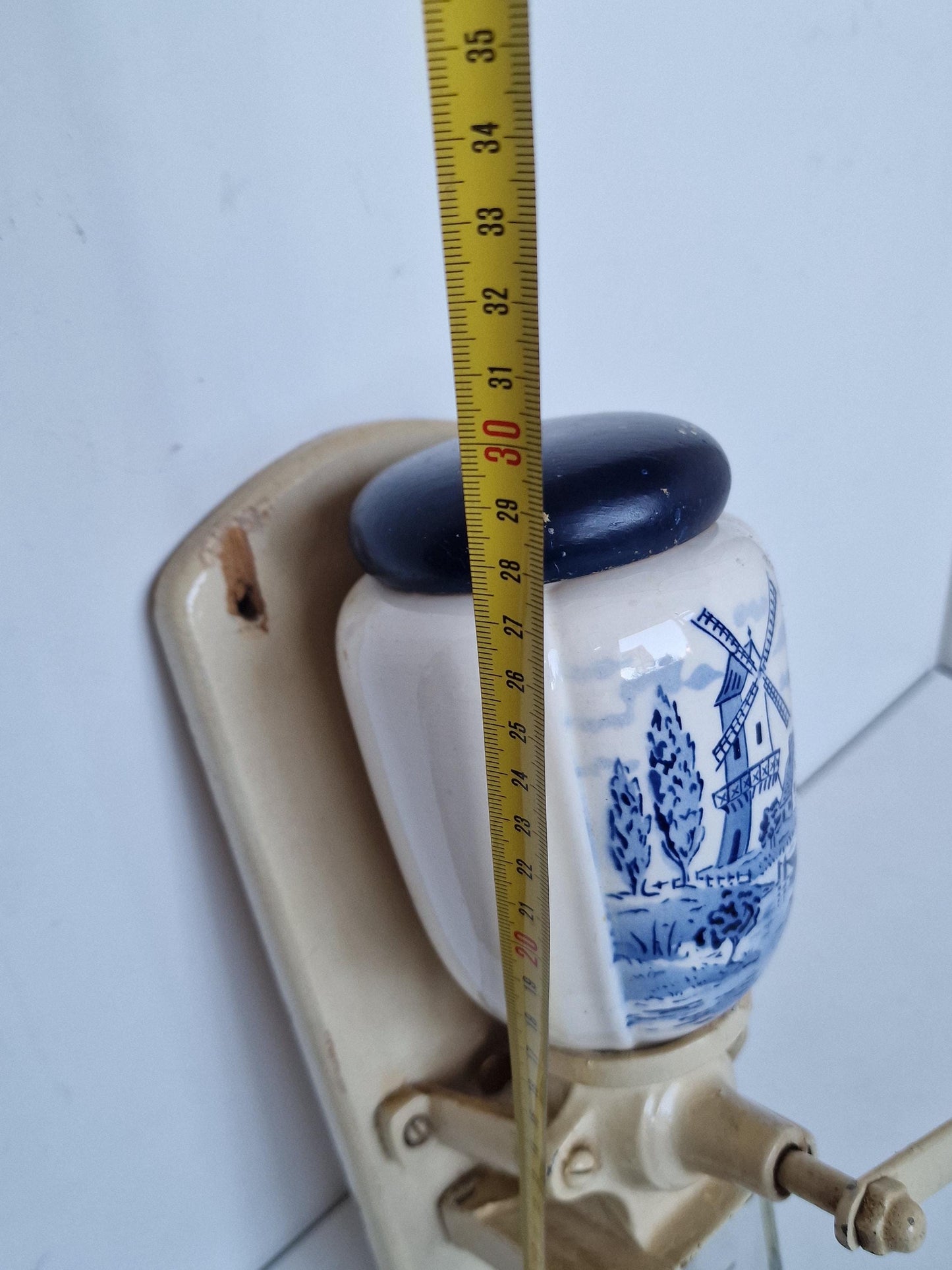 Delft Blue Dutch Coffee Grinder, Hand Crank Kitchenalia