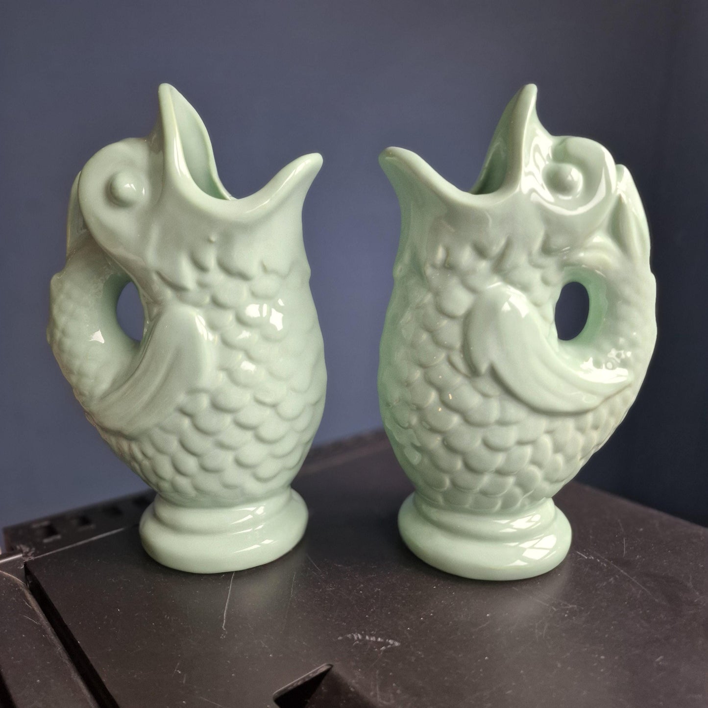 Handmade Pottery Fish Vases, Spanish Bohemian Ceramic Pair