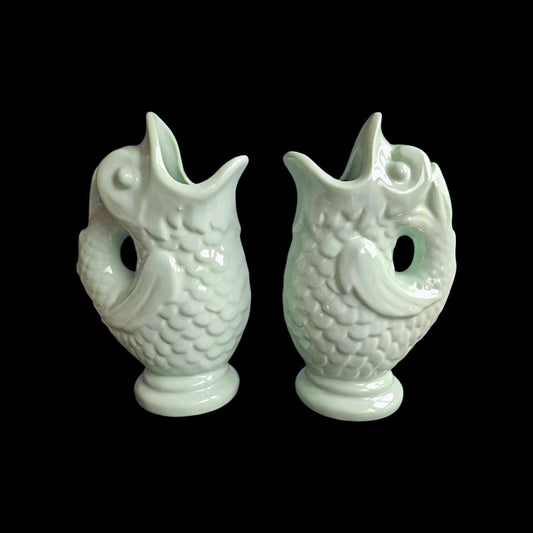 Handmade Pottery Fish Vases, Spanish Bohemian Ceramic Pair