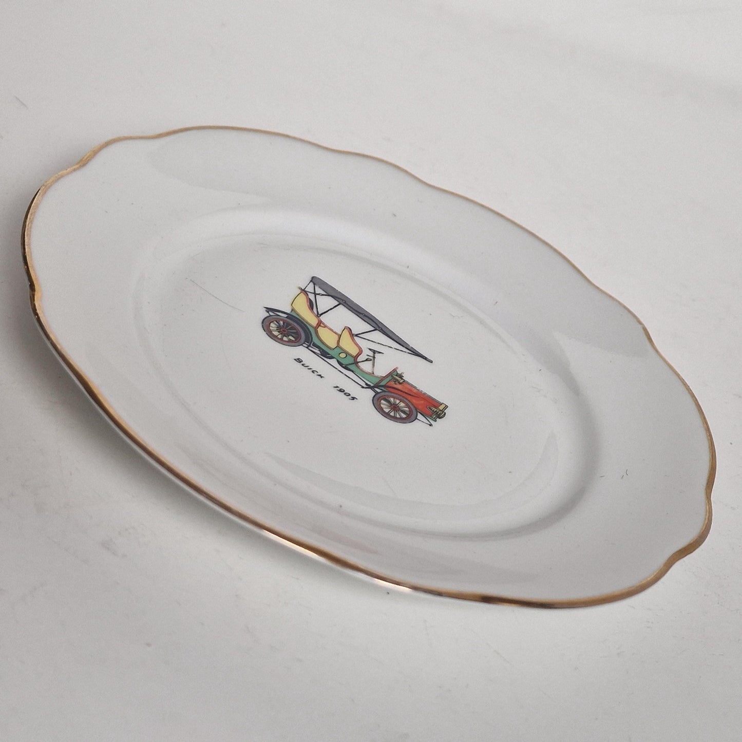 Vintage FD France Porcelain Buick Car Plate, Gold Trim