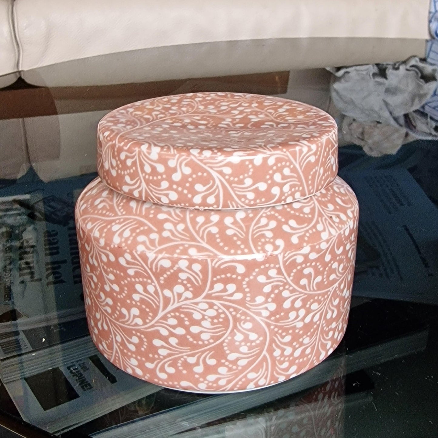 Pierre Frey Paris France - porcelain Ulysse,  lidded jar, exclusive porcelain