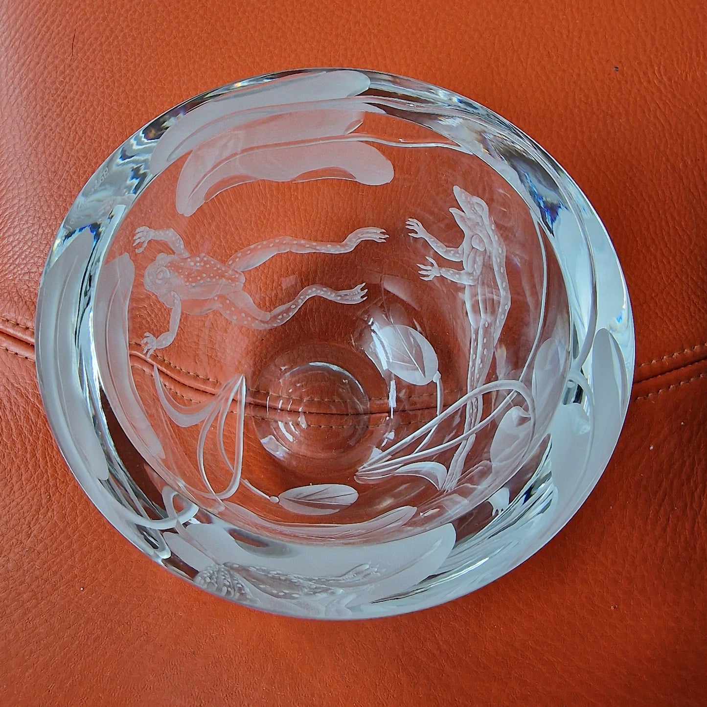 Fabergé Crystal Bowl, Frogs, Hand Etched, Numbered, Signed, Limited Edition