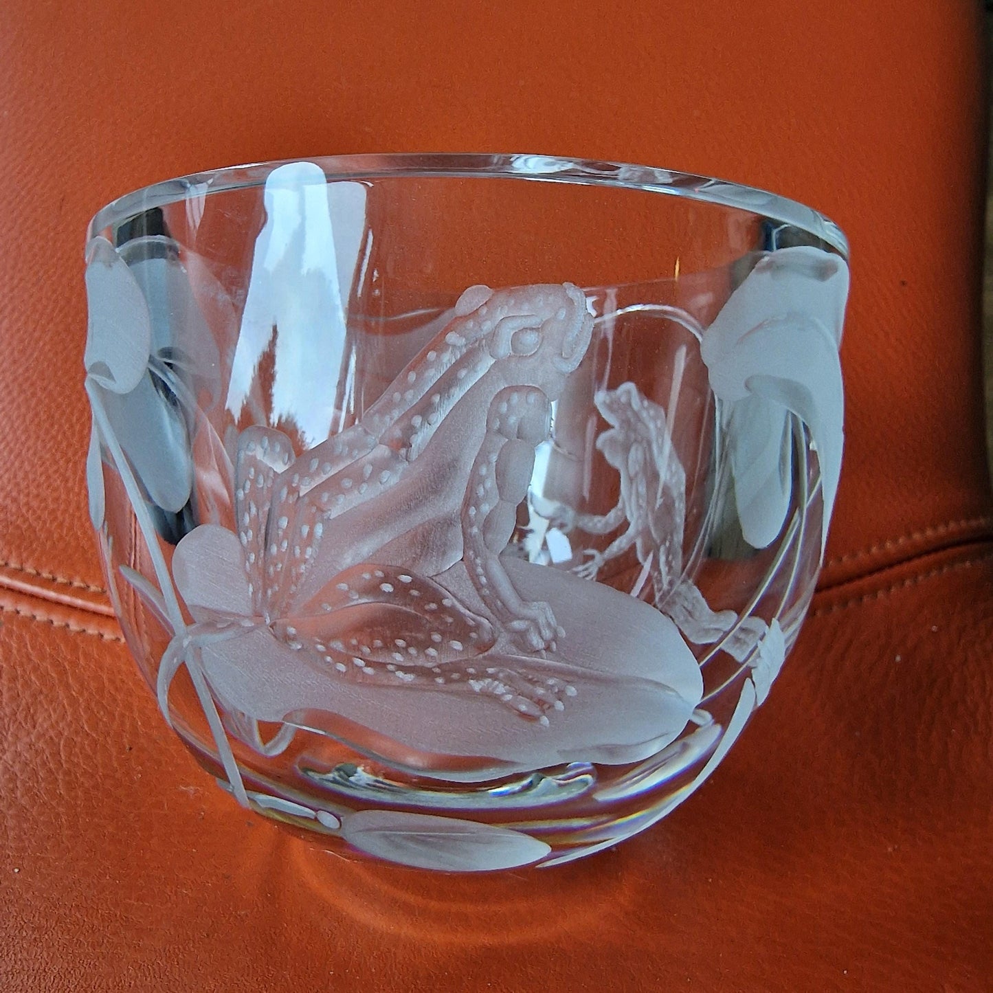 Fabergé Crystal Bowl, Frogs, Hand Etched, Numbered, Signed, Limited Edition