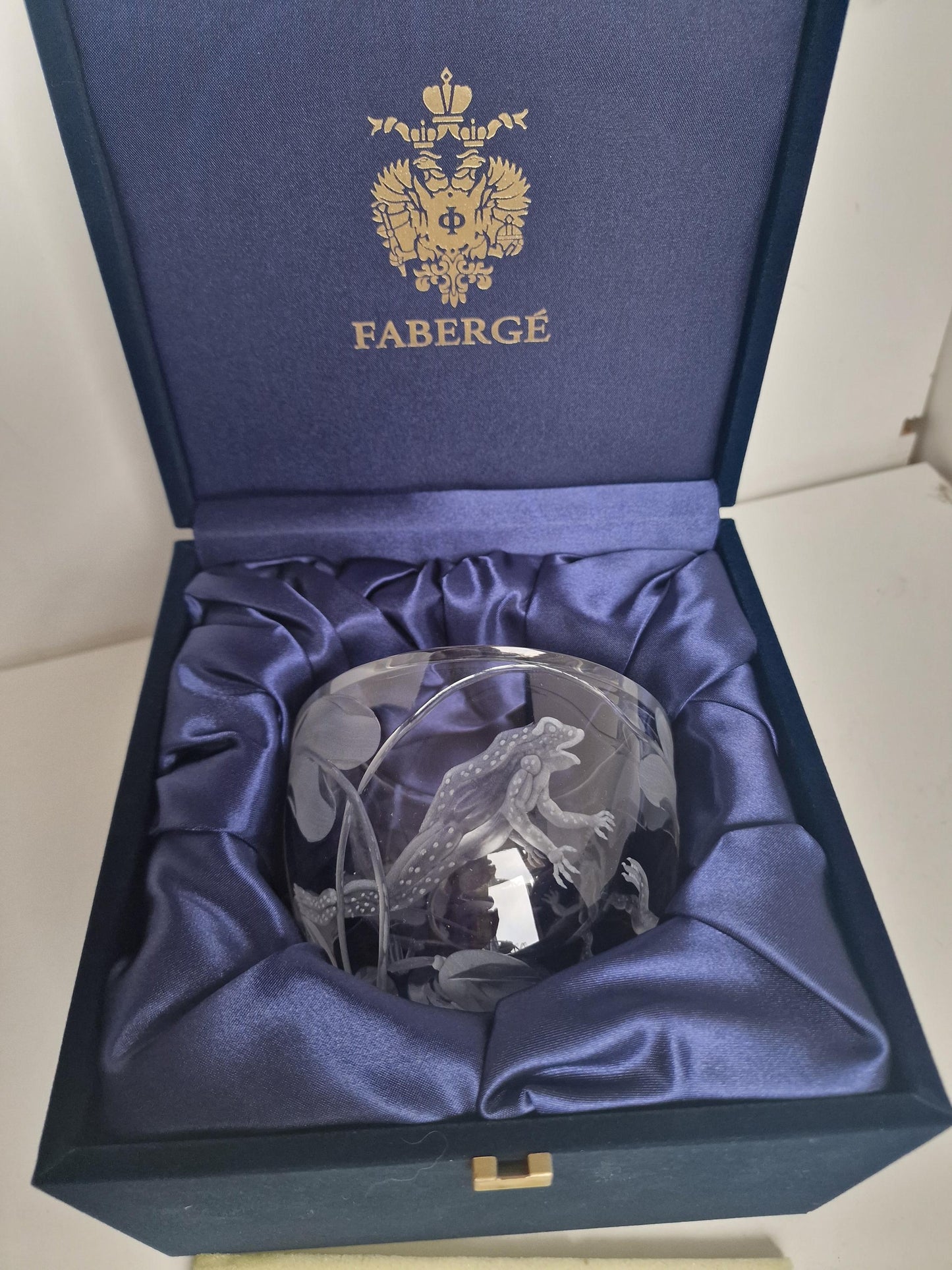 Fabergé Crystal Bowl, Frogs, Hand Etched, Numbered, Signed, Limited Edition